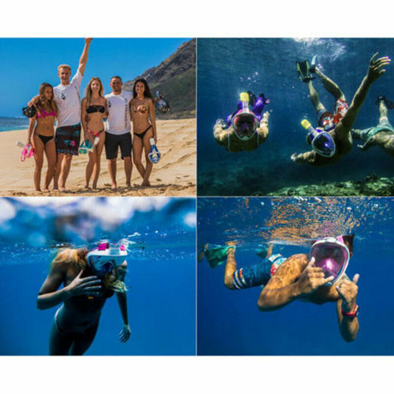 (Blue S~M) Snorkel Mask Adult Kids Swimming Snorkel Set Full Face Anti-Fog Diving Mask Shallow Water