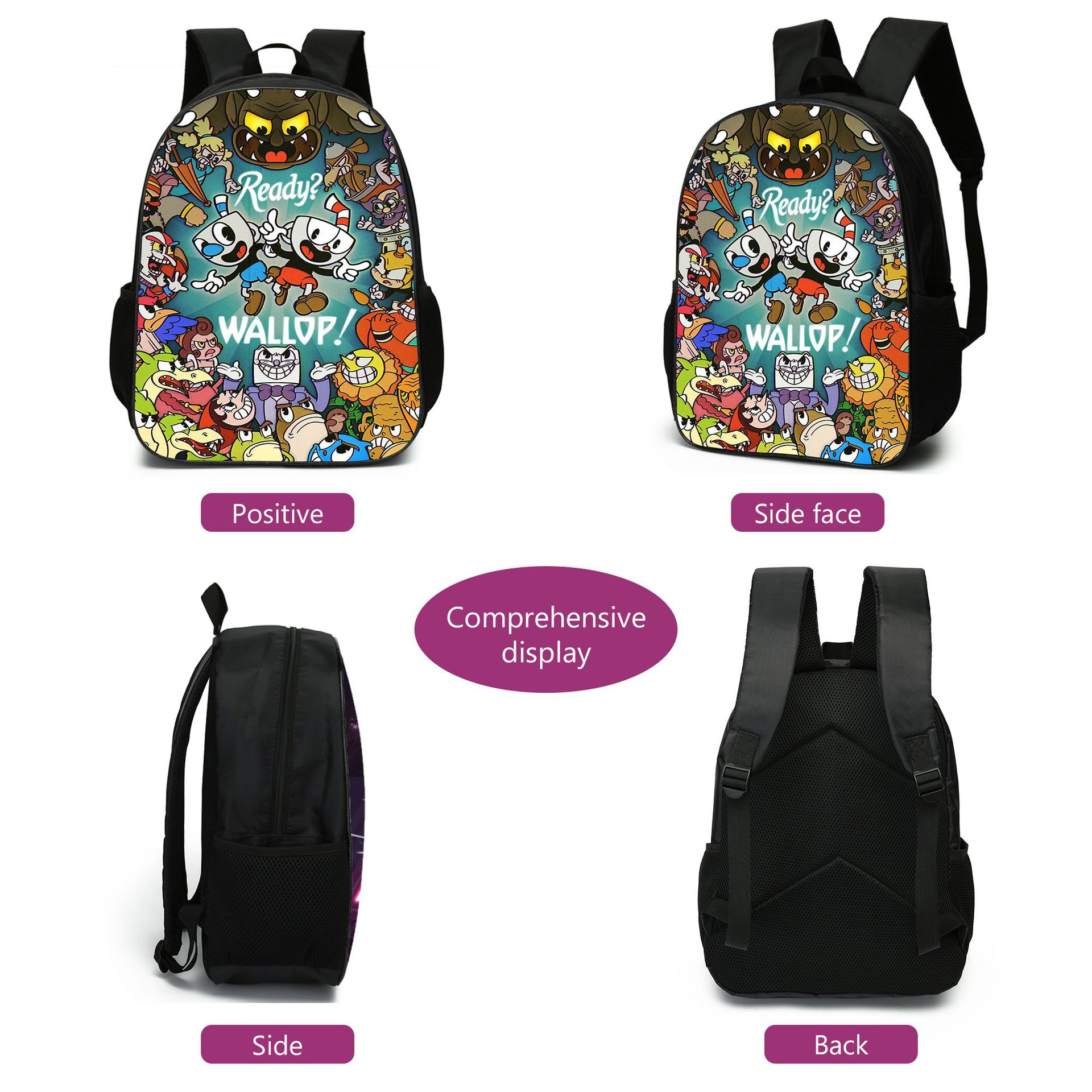 Cuphead Backpack Set 3D Printed Cartoon School Bags Students and Game Fans Teens Birthday Gift
