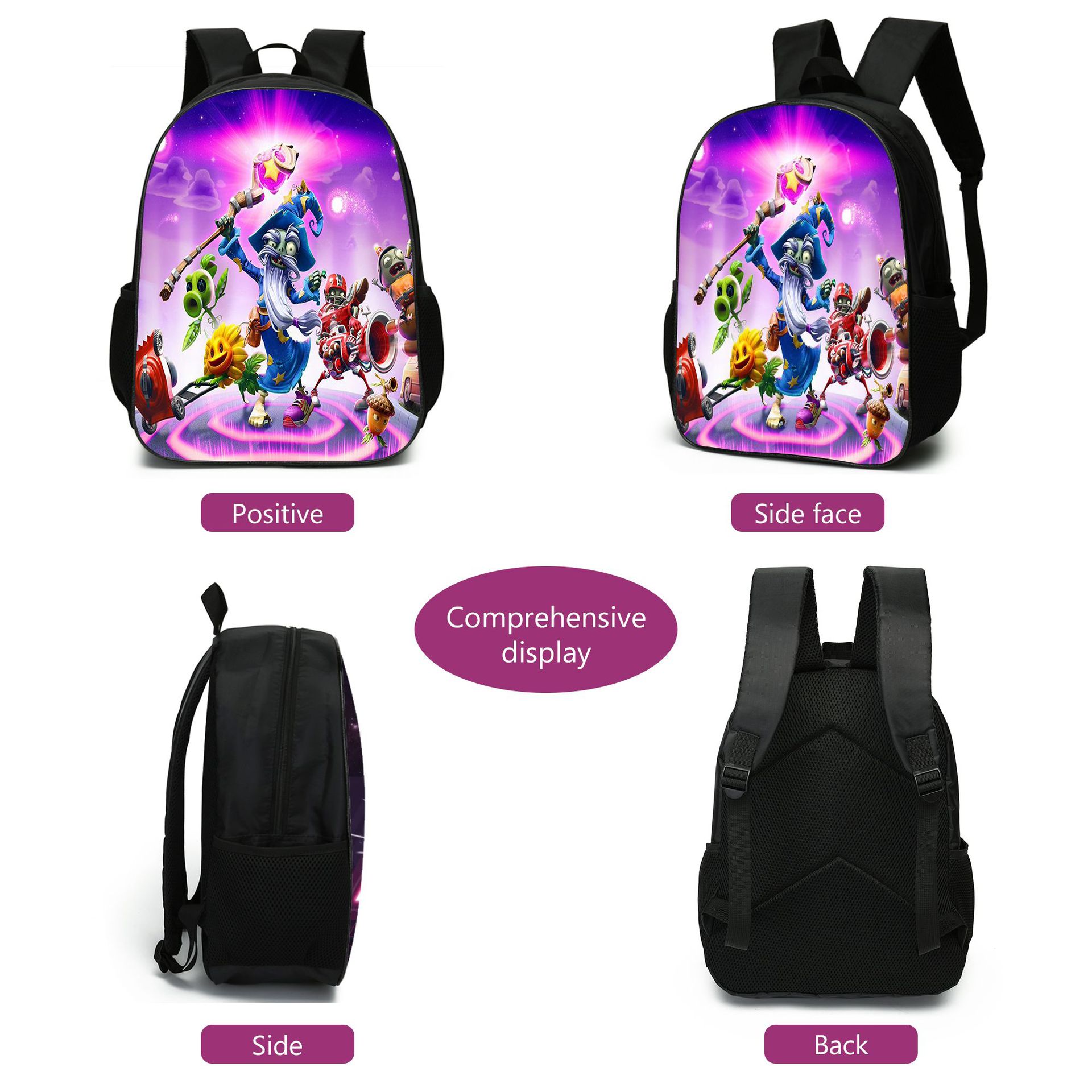 (Style 1) Plants vs.Zombies Image Printing Rucksack Students School Bag Pencil Case Backpack Set