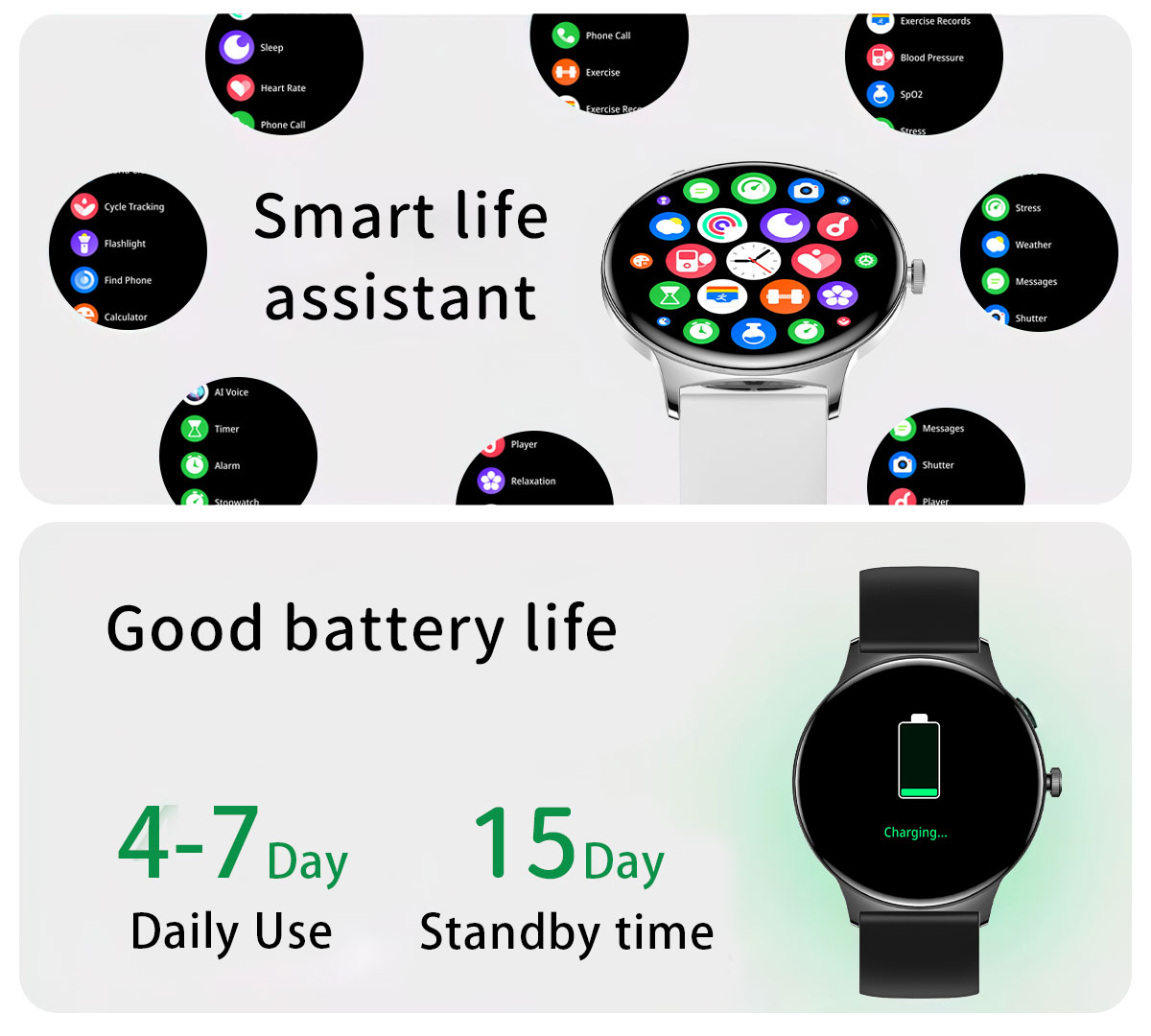 (Black Silicone	) Smart Watch Ladies AMOLED HD Screen Health Tracker Sports Bluetooth Call Heart Rate Blood Pressure Oxygen Monitor Smartwatch Women For iPhone Android