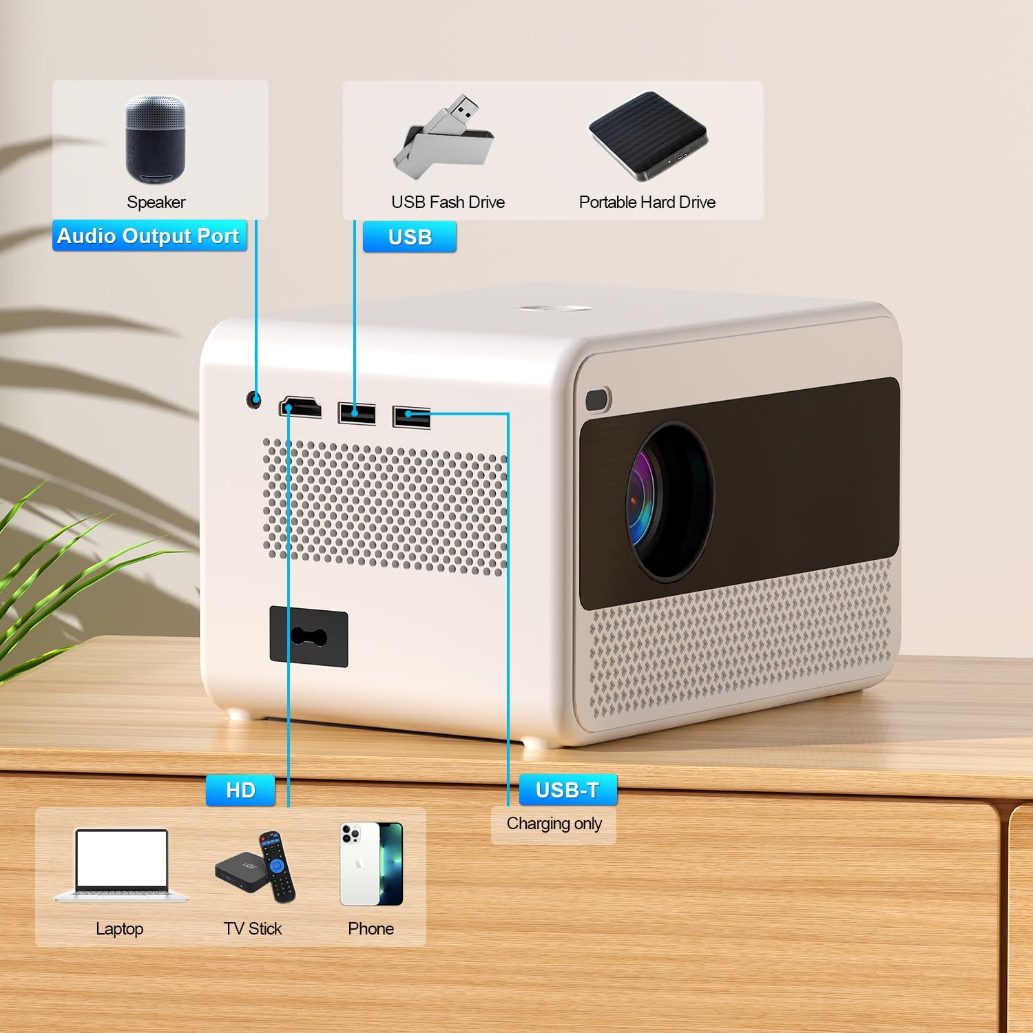 Projector with 5G WiFi Portable Video Projector 16000 Lumen Native 1080P BT Electric Focus Home Theater Movie Projector Compatible with iOS Android Phone TV Stick Laptop VGA Indoor Outdoor Use