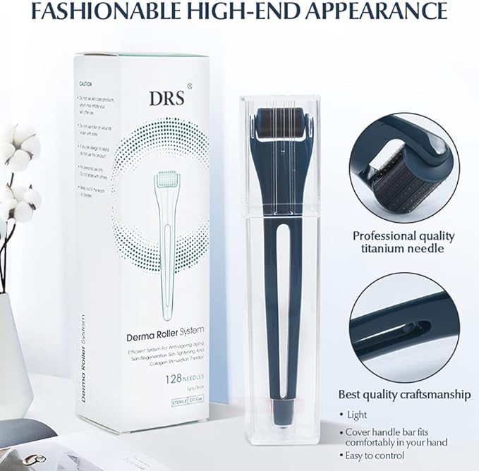 (0.25mm) Derma Roller DRS 128 Titanium Needle Microneedling Therapy Face Beauty Tool Face Roller Skin Rejuvenation Anti Aging Hair Beard Regrowth Home Skin Care