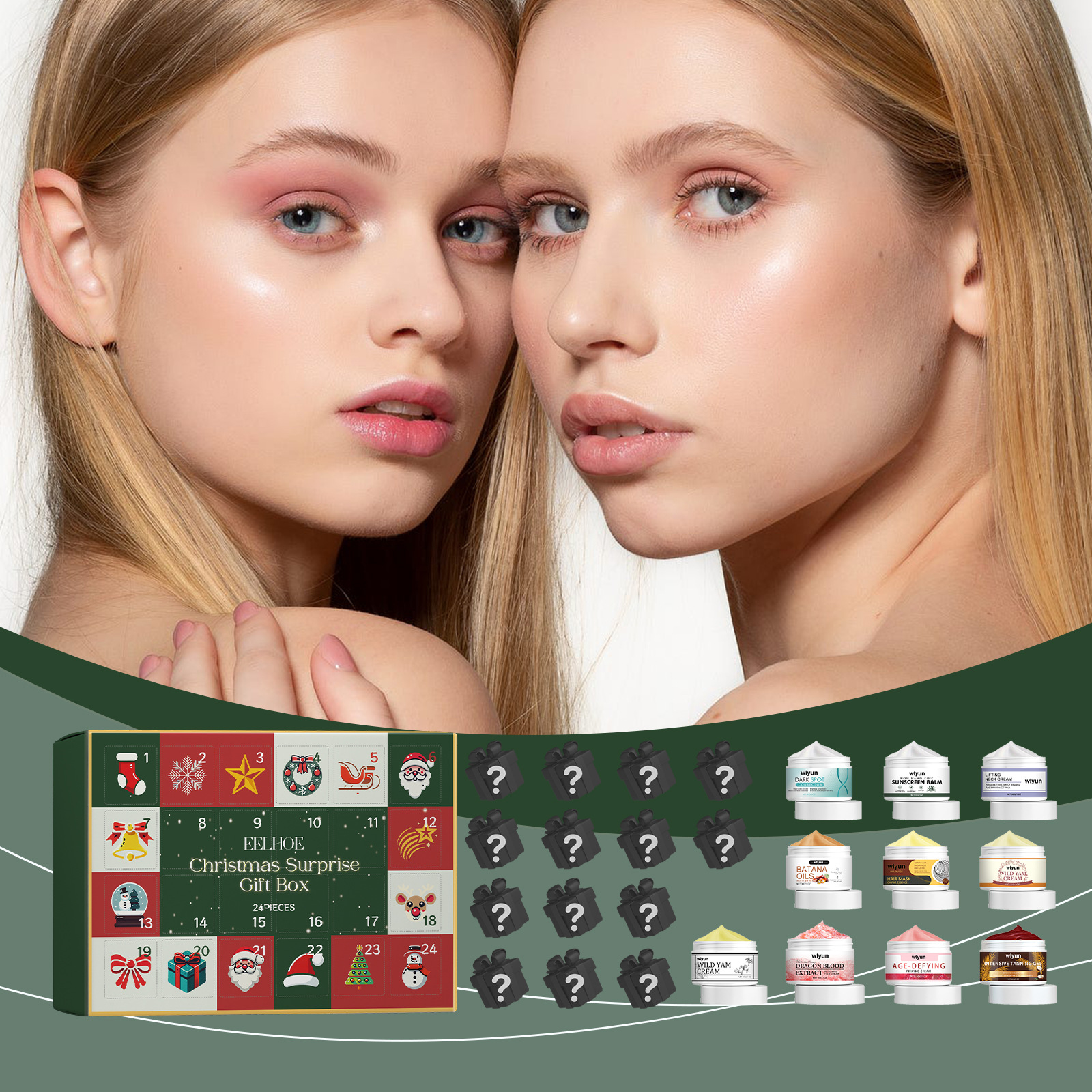 Christmas Advent Calendar Makeup Set 24 Days Countdown Calendar Beauty Face Skin Care Products Holiday Surprise Blind Box Birthday Xmas Gift Women Girls