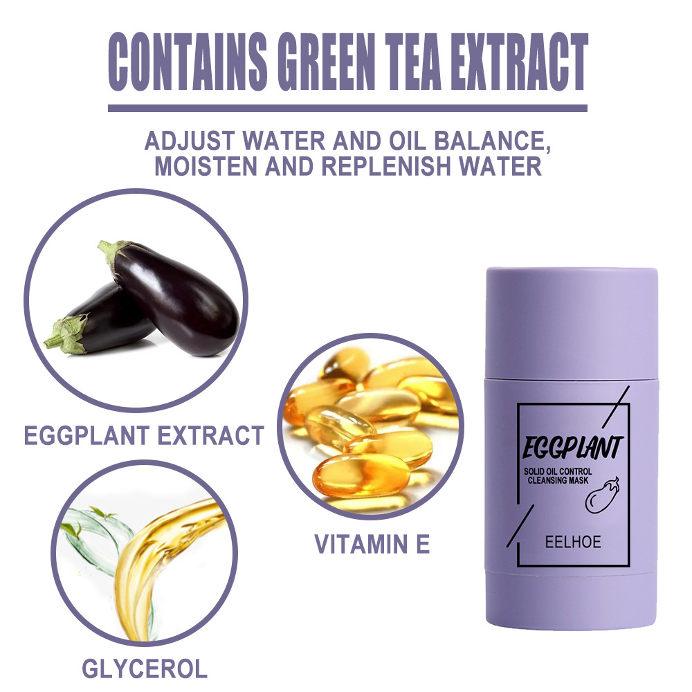 (Vitamin C) Green Tea Eggplant Cleansing Solid Face Mask Stick Hydrating Firming Cleans Pores Remove Blackhead Oil Control Moisturizing Beauty Skin Care Tools