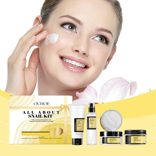 OUHOE Snail Mucin Facial Care Gift Set Nourishing Repairing Skin Moisturizing Hydrating Fade Fine Lines Tighten Firming Korean Facial Essence Set