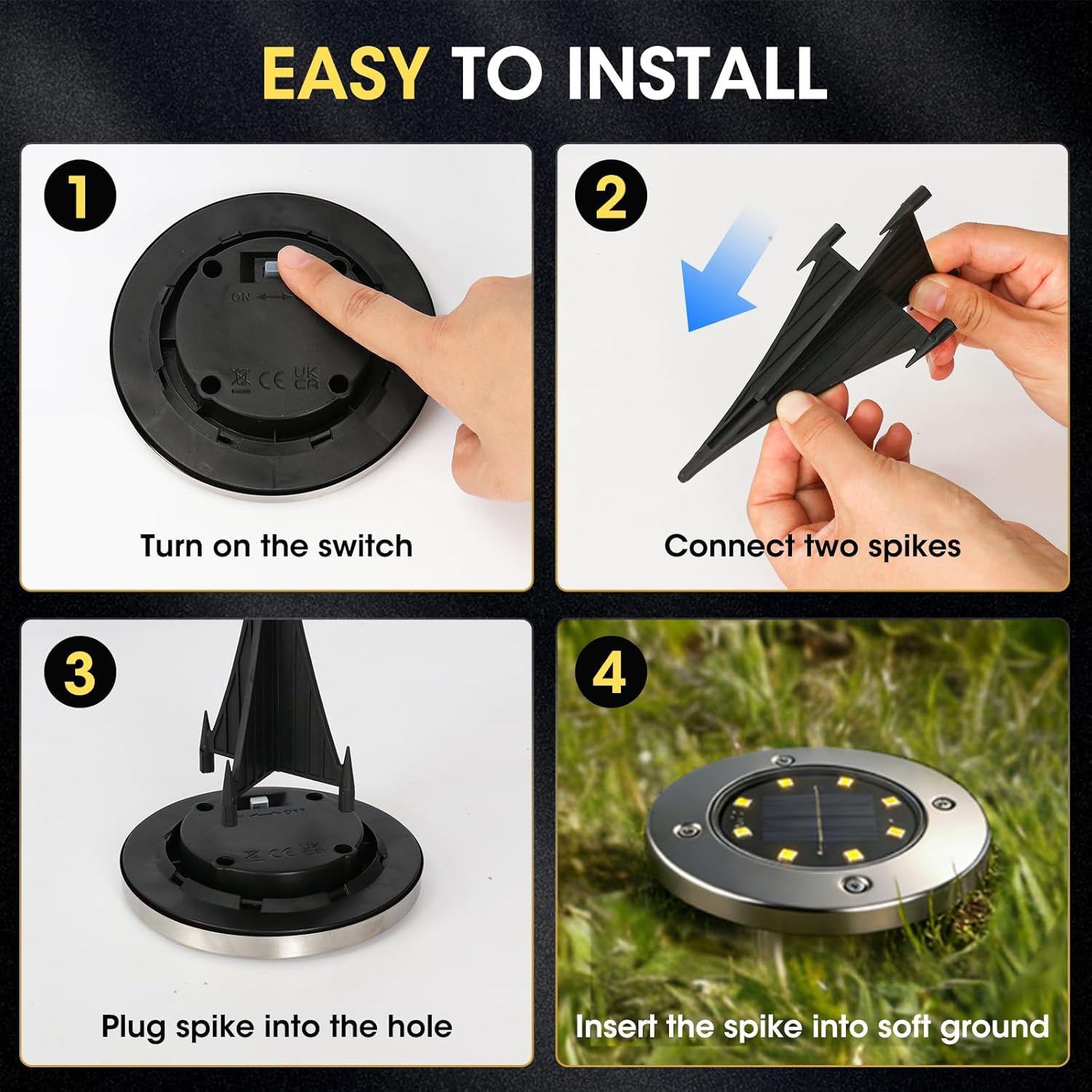 (Warm White) Solar Lights Outdoor Garden - 8 Pack Solar Ground Lights 8 LED Solar-Powered Disk Light Outdoor IP65 Waterproof Landscape Lighting for Garden Pathway Lawn Patio