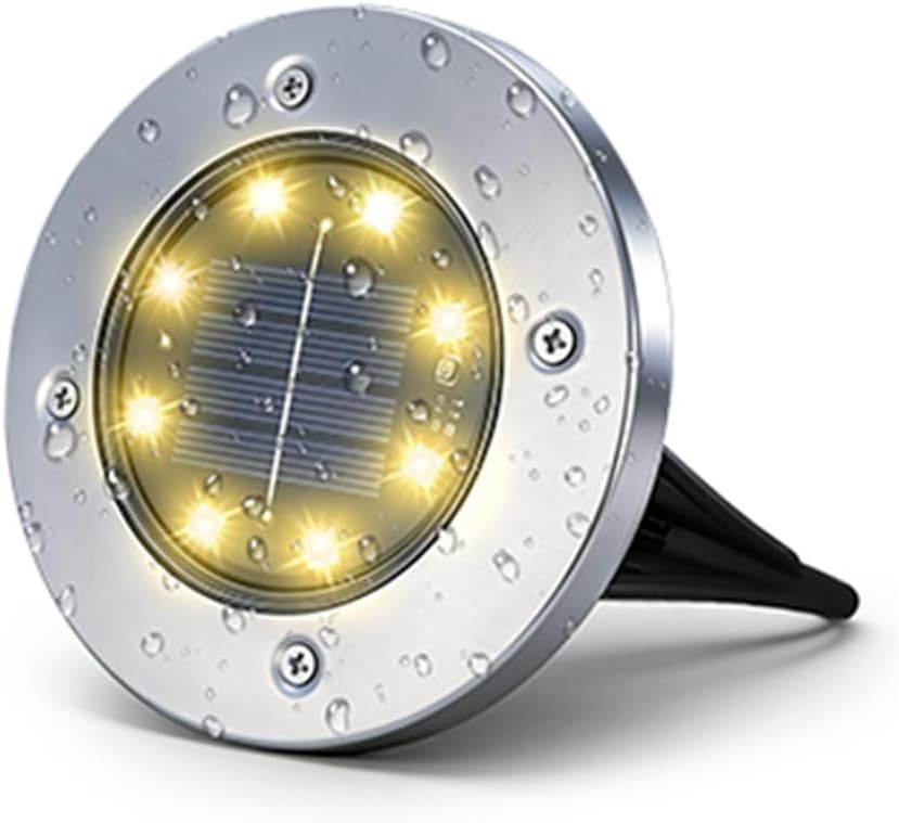 (Warm White) Solar Lights Outdoor Garden - 8 Pack Solar Ground Lights 8 LED Solar-Powered Disk Light Outdoor IP65 Waterproof Landscape Lighting for Garden Pathway Lawn Patio