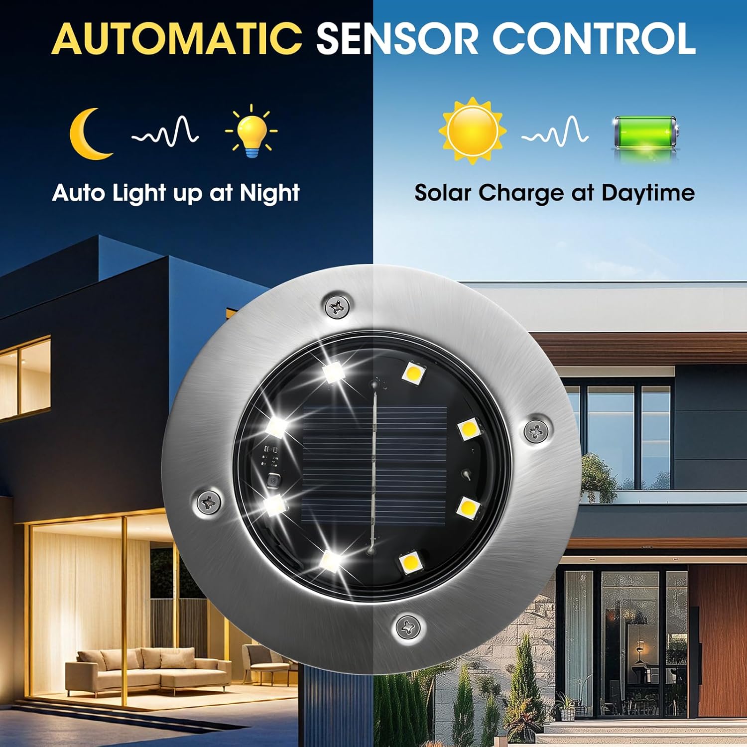 (Warm White) Solar Lights Outdoor Garden - 8 Pack Solar Ground Lights 8 LED Solar-Powered Disk Light Outdoor IP65 Waterproof Landscape Lighting for Garden Pathway Lawn Patio