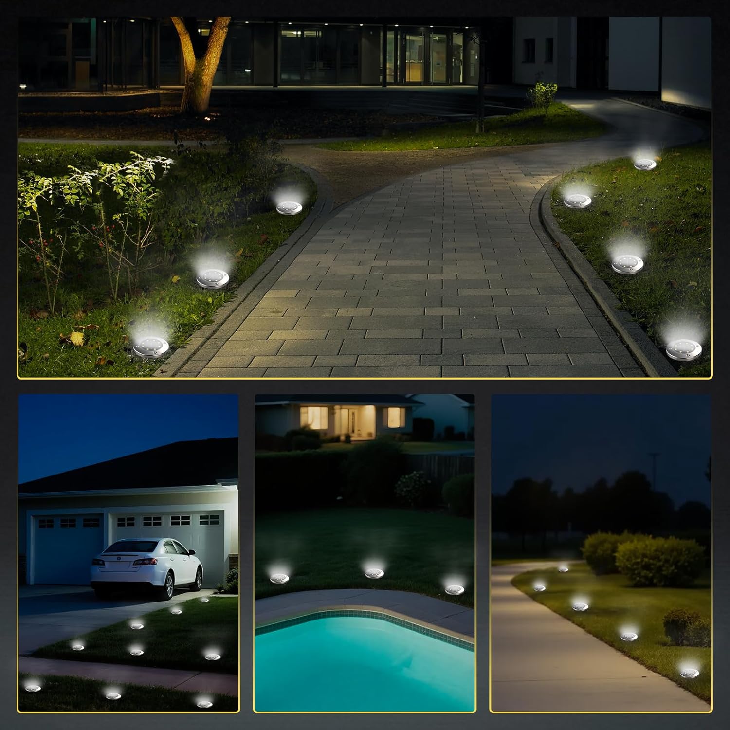 (Warm White) Solar Lights Outdoor Garden - 8 Pack Solar Ground Lights 8 LED Solar-Powered Disk Light Outdoor IP65 Waterproof Landscape Lighting for Garden Pathway Lawn Patio