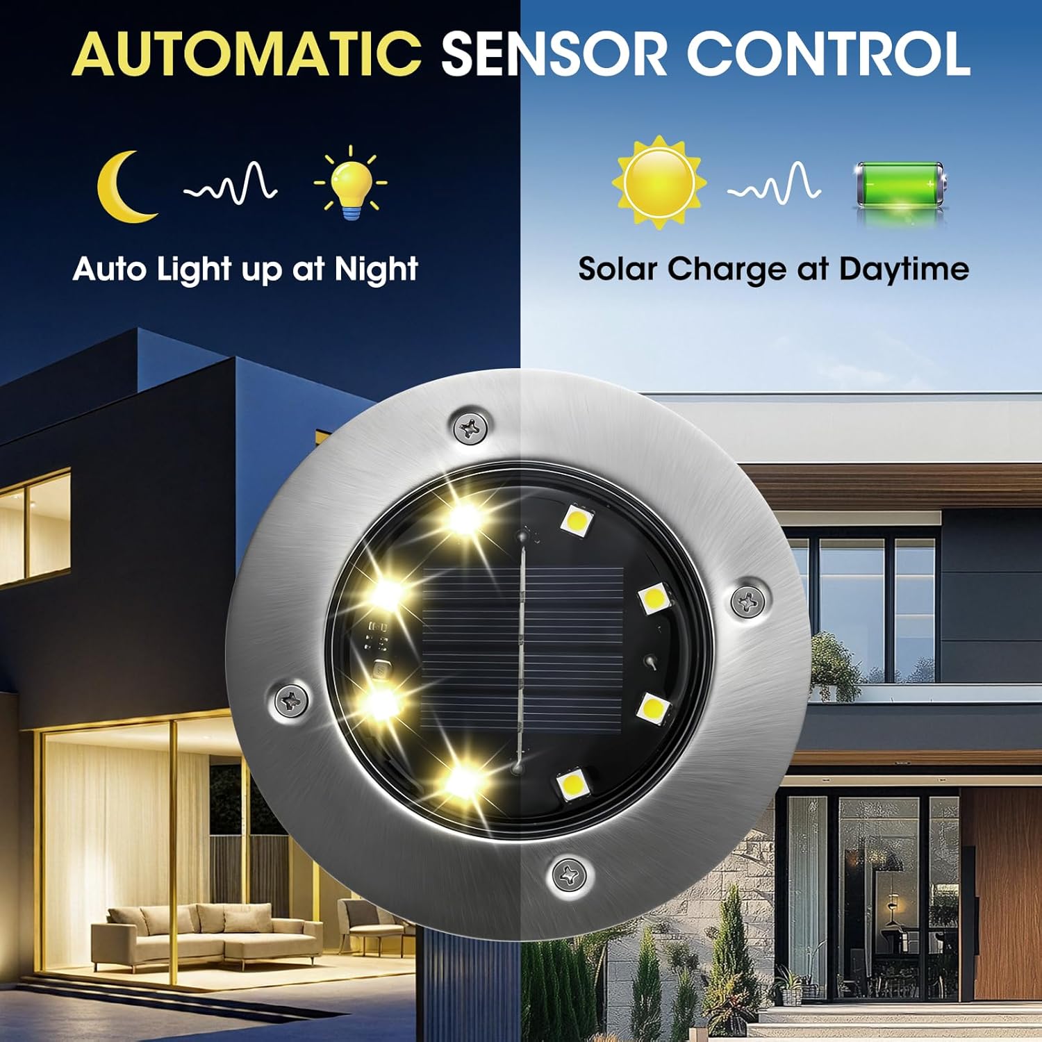 (Warm White) Solar Lights Outdoor Garden - 8 Pack Solar Ground Lights 8 LED Solar-Powered Disk Light Outdoor IP65 Waterproof Landscape Lighting for Garden Pathway Lawn Patio