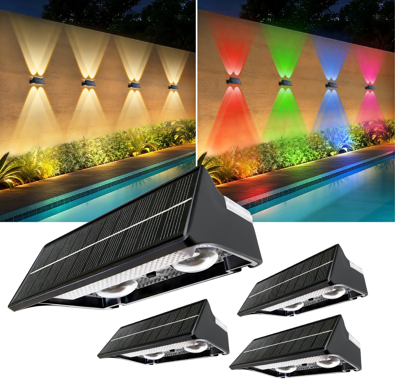 Solar Lights for Outdoors Solar Up and Down Fence Light Outdoor Waterproof Full Colors 2 Dynamic Modes Bright for Garden Wireless for Yard House Porch 
