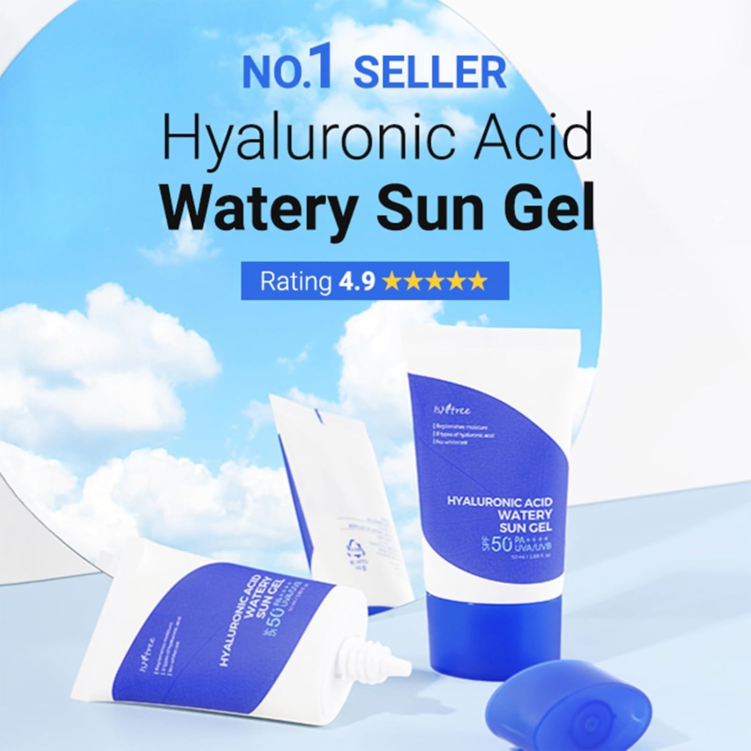 ISNTREE Hyaluronic Acid Watery Sun Gel 50 ml SPF 50 PA UVA UVB Sunscreen Lightweight Hydrating Gel No White Cast Daily UV Protection Daily Use Korean Skincare