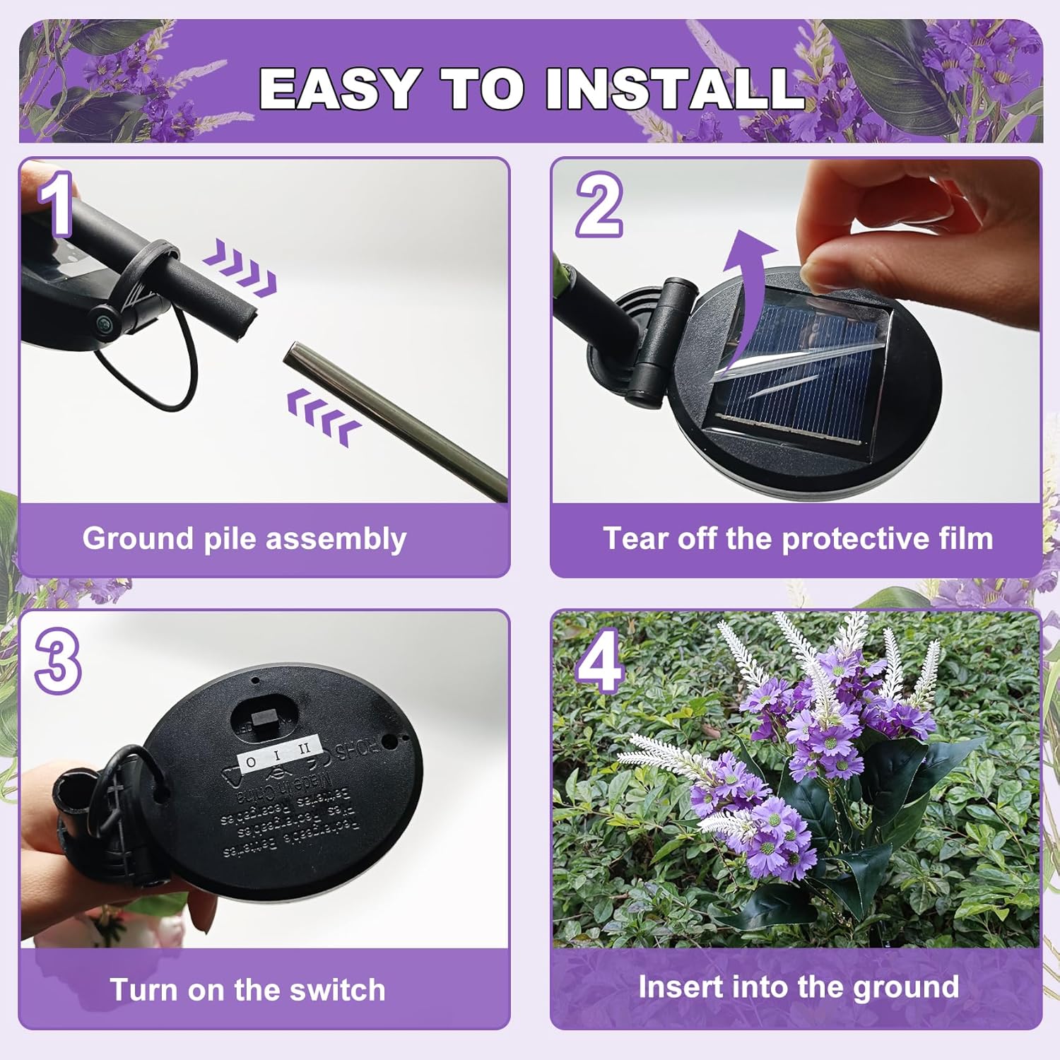(White) Solar Flower Lights Outdoor Garden 2 Pack Lilac Outdoor Lights Waterproof, Decorative Flower Garden Ornaments for Lawn Patio Porch Flowerbed Pathway Cemetery 