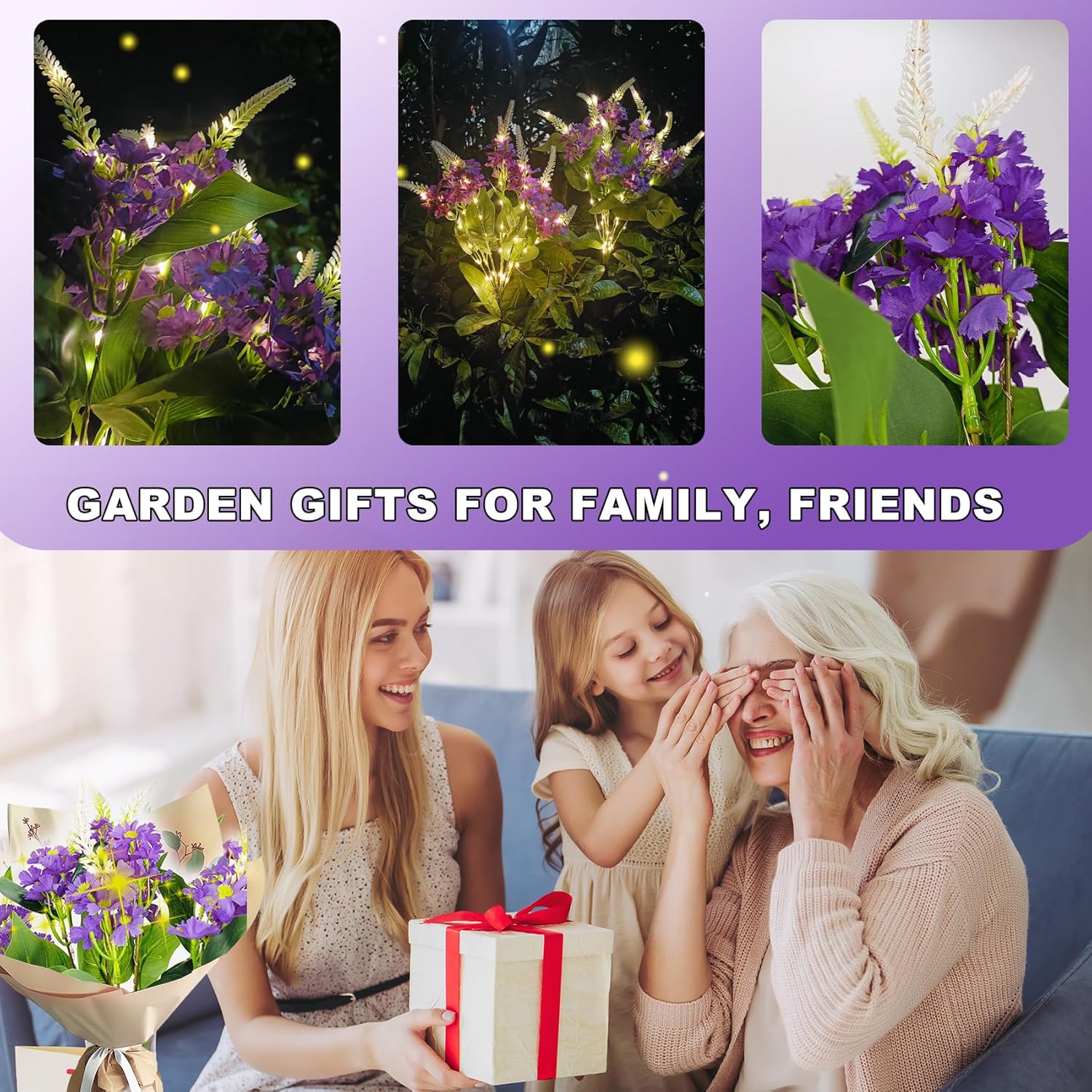 (White) Solar Flower Lights Outdoor Garden 2 Pack Lilac Outdoor Lights Waterproof, Decorative Flower Garden Ornaments for Lawn Patio Porch Flowerbed Pathway Cemetery 