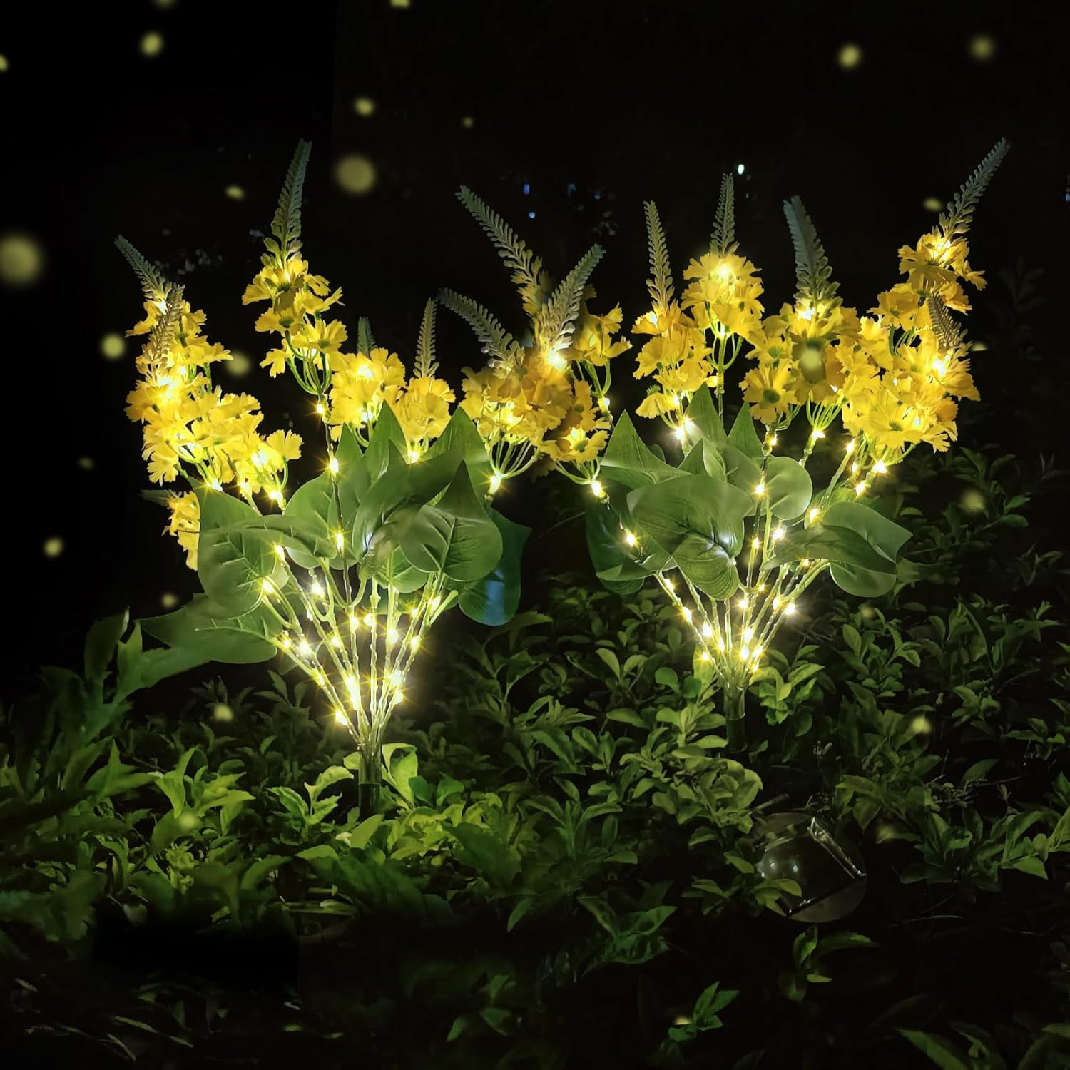 (White) Solar Flower Lights Outdoor Garden 2 Pack Lilac Outdoor Lights Waterproof, Decorative Flower Garden Ornaments for Lawn Patio Porch Flowerbed Pathway Cemetery 