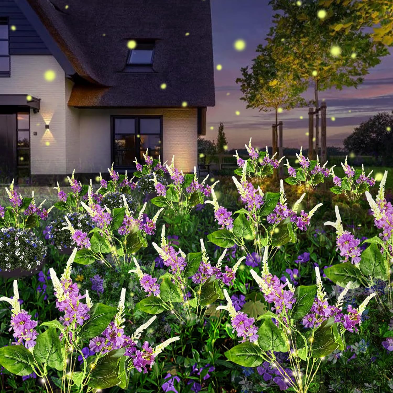 (White) Solar Flower Lights Outdoor Garden 2 Pack Lilac Outdoor Lights Waterproof, Decorative Flower Garden Ornaments for Lawn Patio Porch Flowerbed Pathway Cemetery 