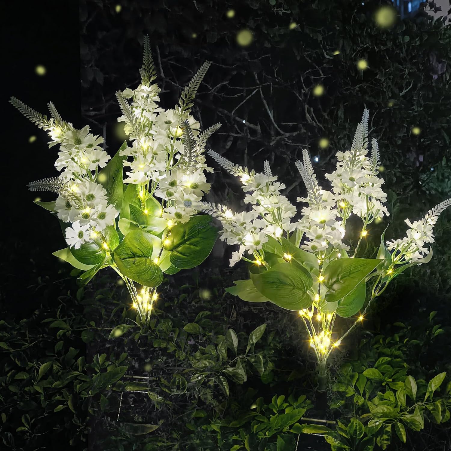 (White) Solar Flower Lights Outdoor Garden 2 Pack Lilac Outdoor Lights Waterproof, Decorative Flower Garden Ornaments for Lawn Patio Porch Flowerbed Pathway Cemetery 