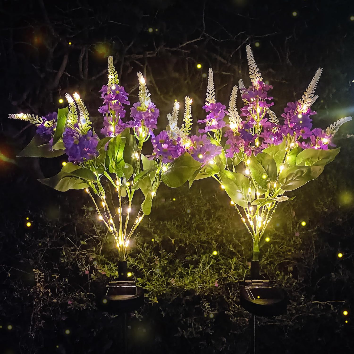 (White) Solar Flower Lights Outdoor Garden 2 Pack Lilac Outdoor Lights Waterproof, Decorative Flower Garden Ornaments for Lawn Patio Porch Flowerbed Pathway Cemetery 