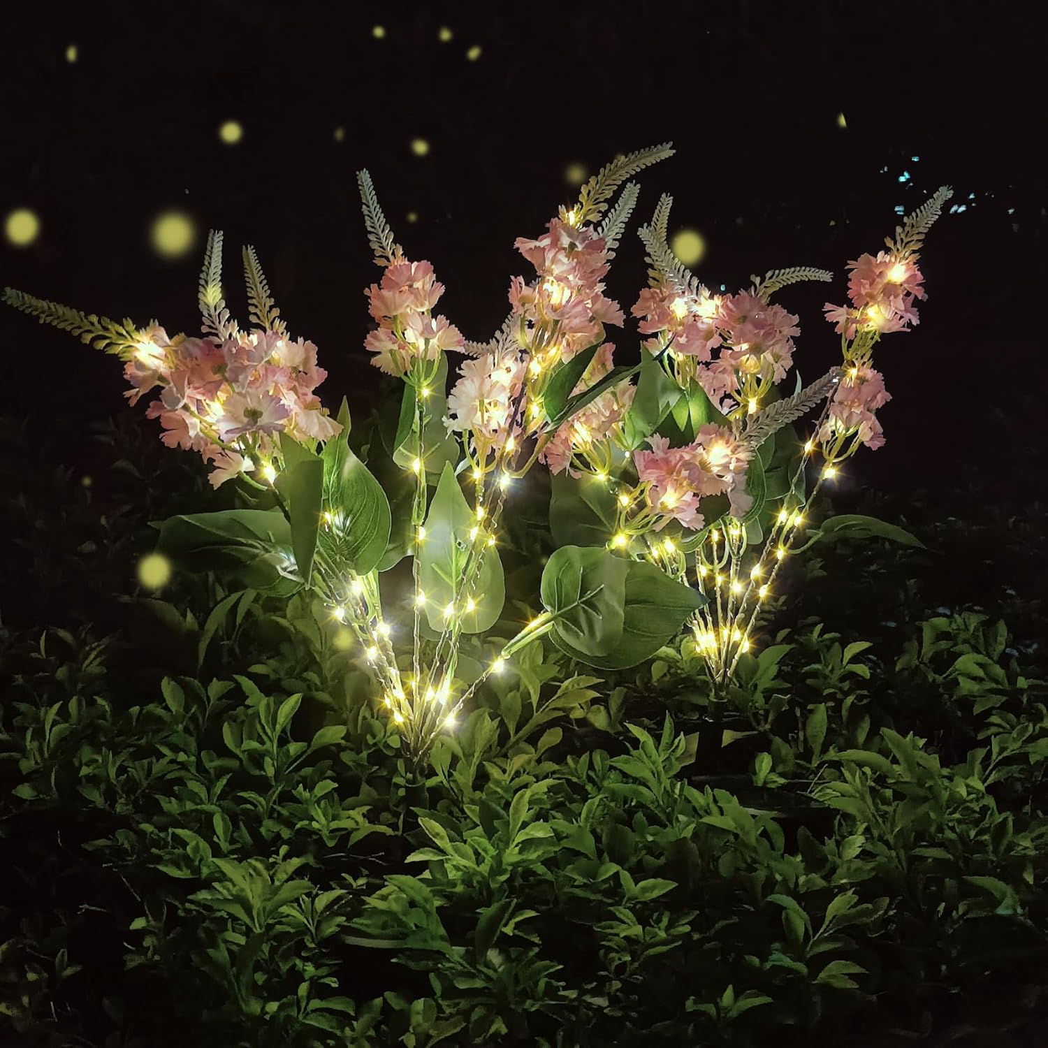 (White) Solar Flower Lights Outdoor Garden 2 Pack Lilac Outdoor Lights Waterproof, Decorative Flower Garden Ornaments for Lawn Patio Porch Flowerbed Pathway Cemetery 