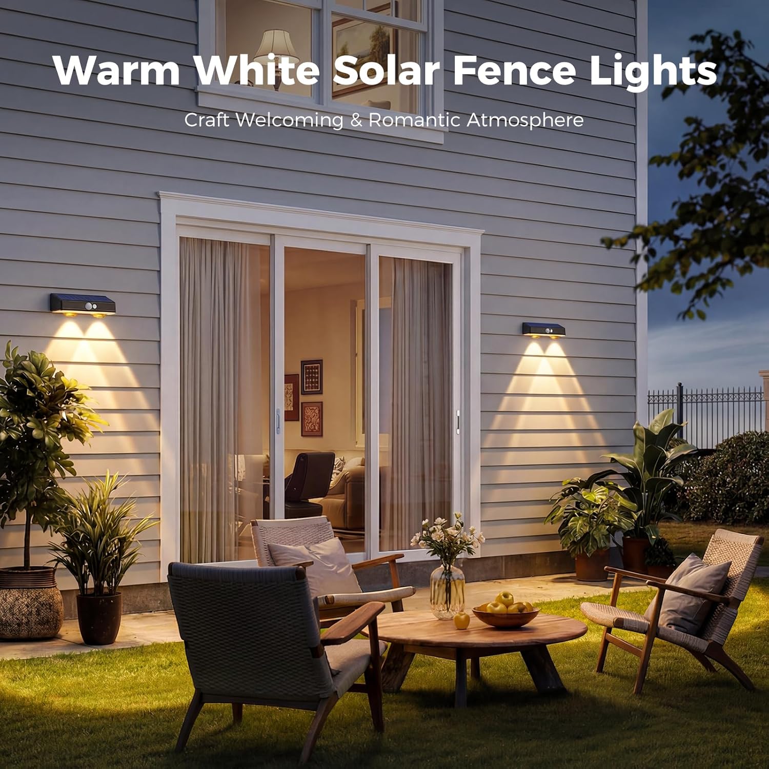 Solar Lights Outdoor Garden 4 Pack Solar Fence Lights with Warm White and Multi-Colour Changing Modes Waterproof Garden Ornaments Outdoor for Fence Stairs Step