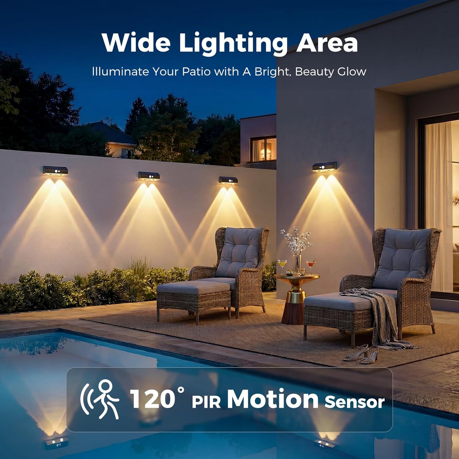 Solar Lights Outdoor Garden 4 Pack Solar Fence Lights with Warm White and Multi-Colour Changing Modes Waterproof Garden Ornaments Outdoor for Fence Stairs Step