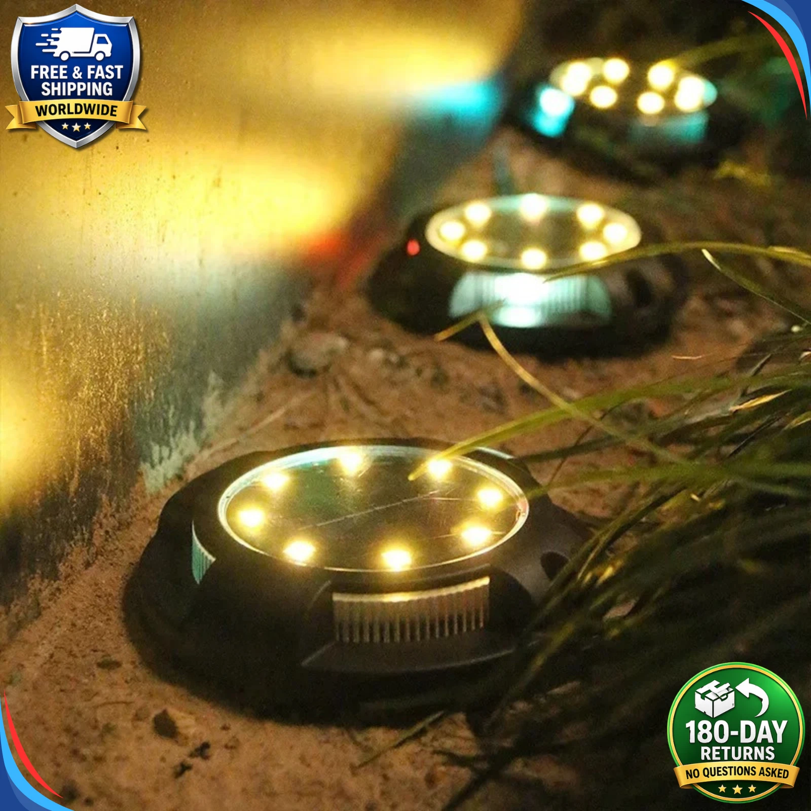 (Warm White) 4Pack Solar Ground Light 12 LED Outdoor Disk Lighting Landscape Yard Garden Lawn