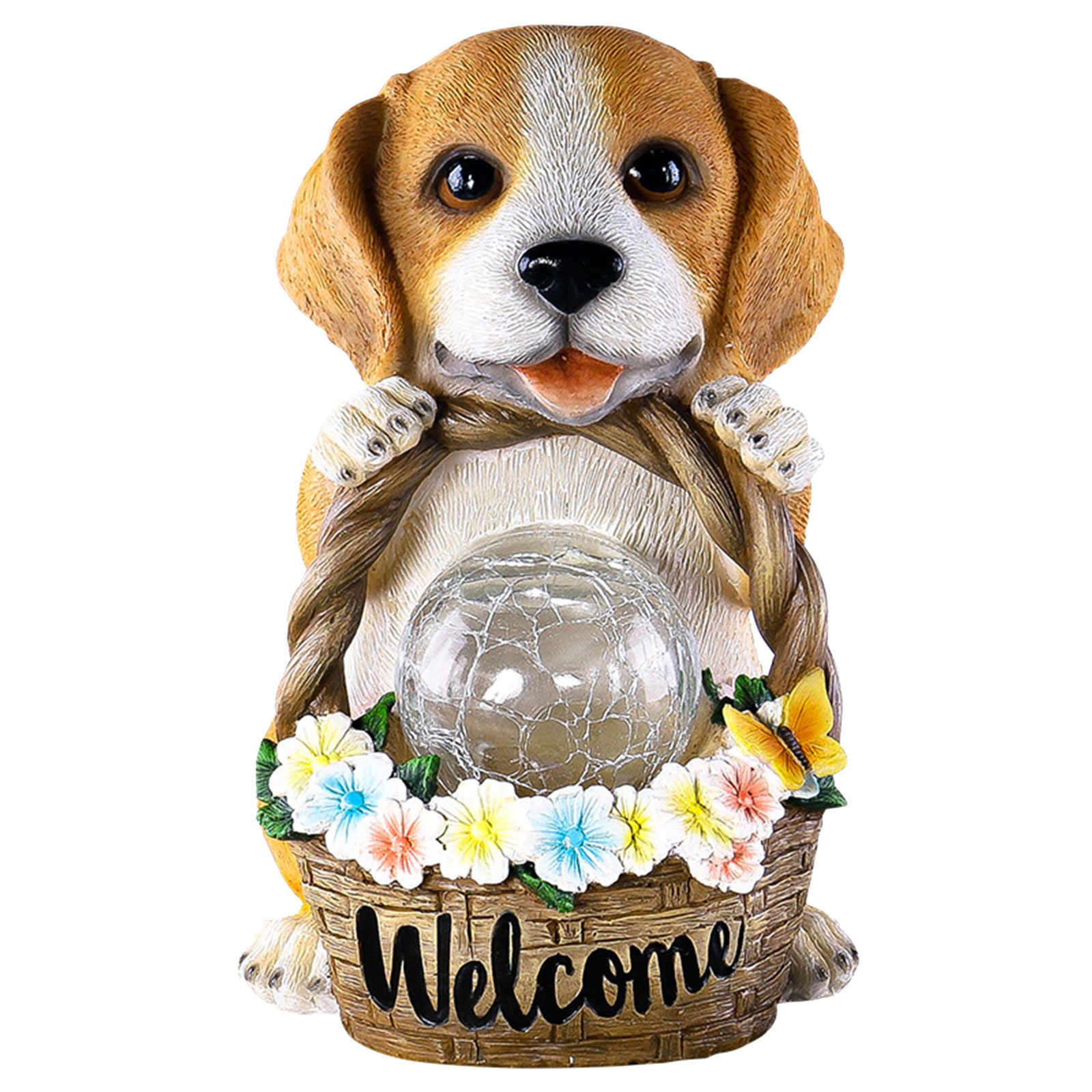  Solar Puppy Statue Light Cute Dog Garden Lamp Waterproof Dog Figurine LED Light Creative for Outside Yard Garden