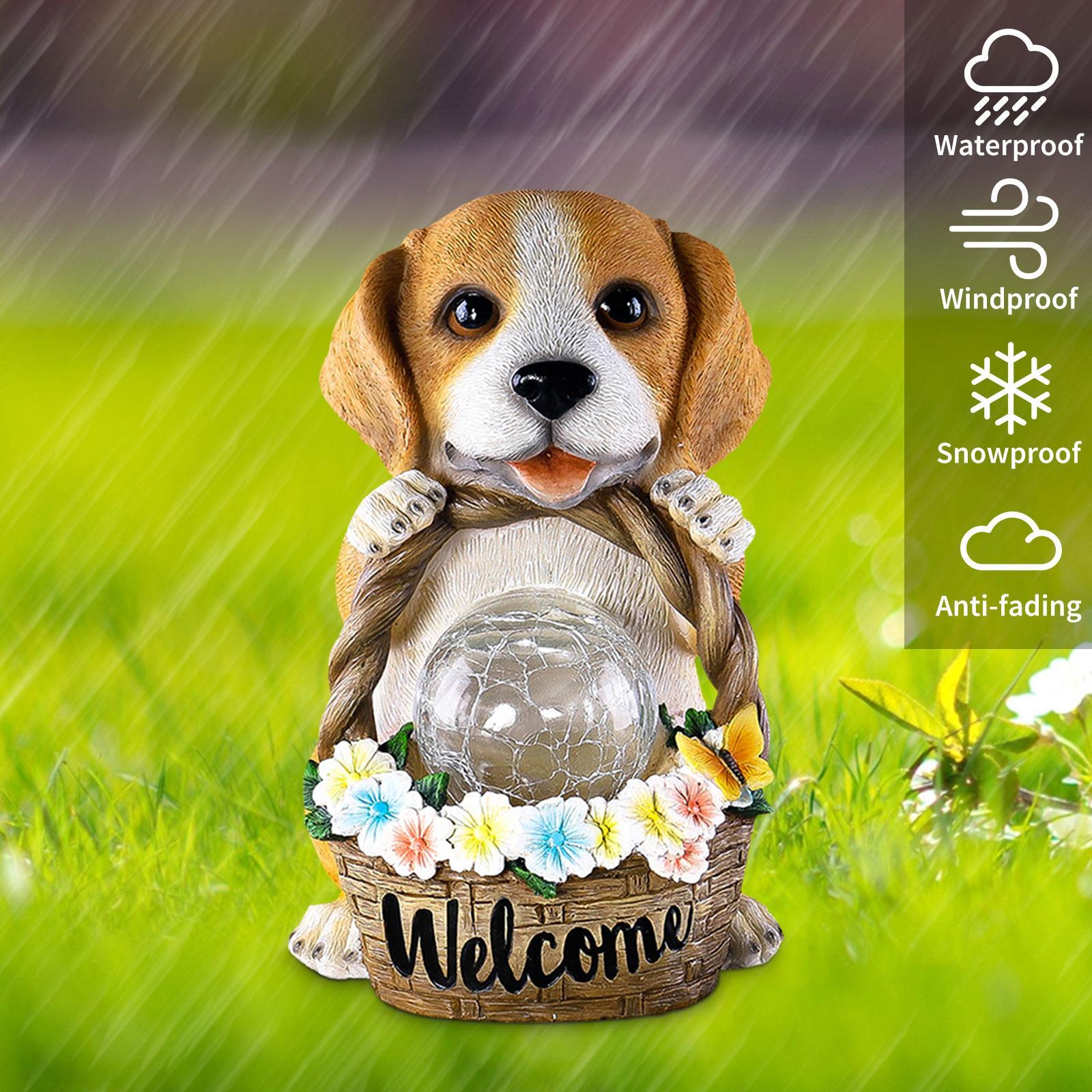  Solar Puppy Statue Light Cute Dog Garden Lamp Waterproof Dog Figurine LED Light Creative for Outside Yard Garden