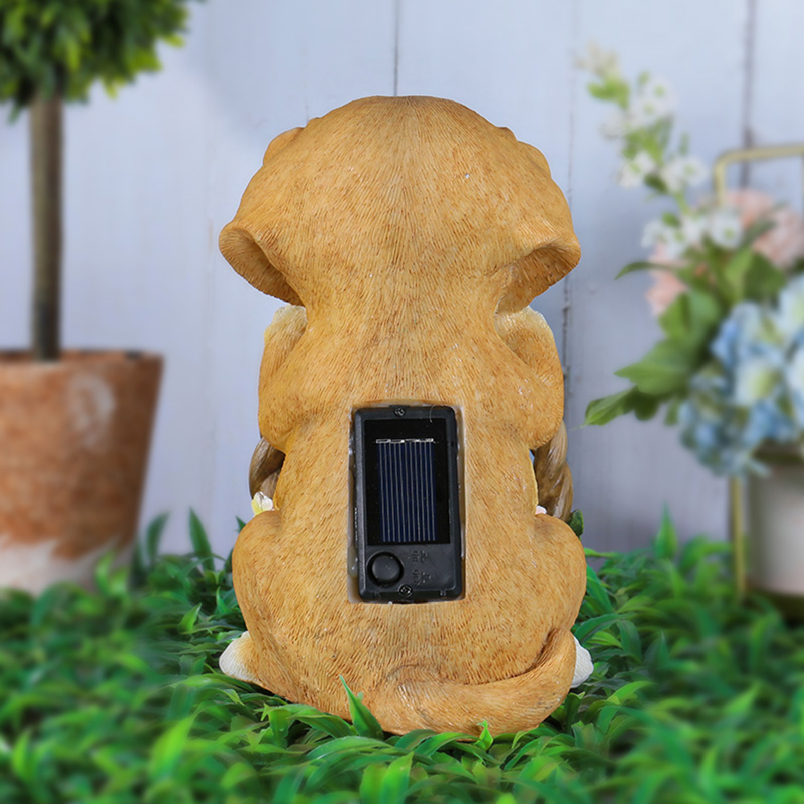  Solar Puppy Statue Light Cute Dog Garden Lamp Waterproof Dog Figurine LED Light Creative for Outside Yard Garden