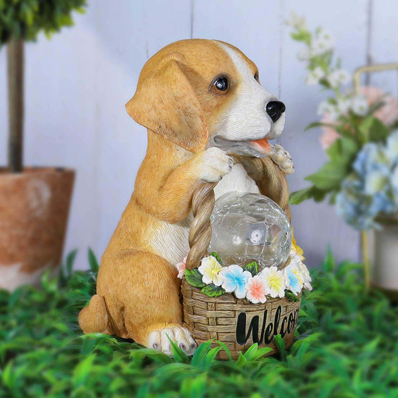  Solar Puppy Statue Light Cute Dog Garden Lamp Waterproof Dog Figurine LED Light Creative for Outside Yard Garden
