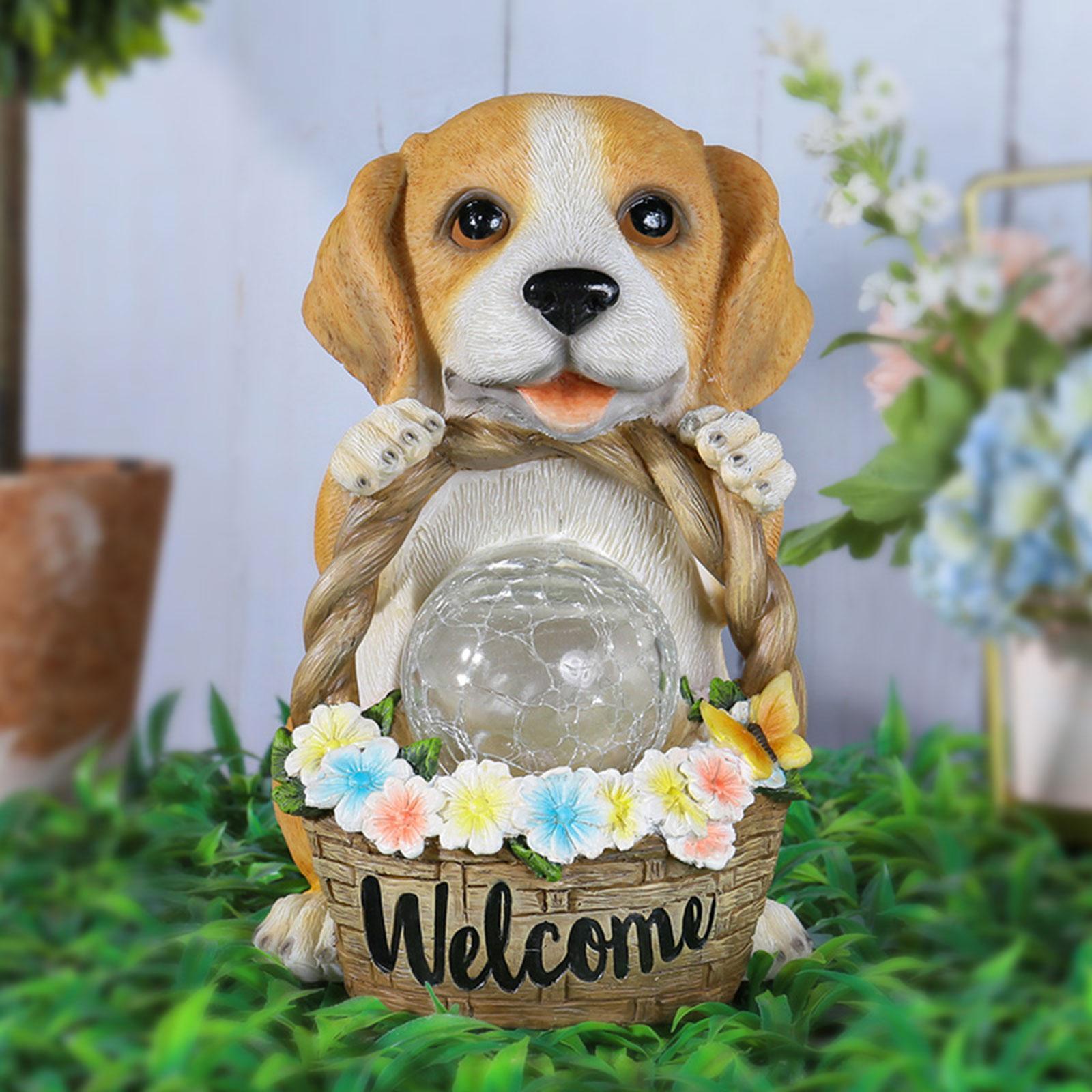  Solar Puppy Statue Light Cute Dog Garden Lamp Waterproof Dog Figurine LED Light Creative for Outside Yard Garden