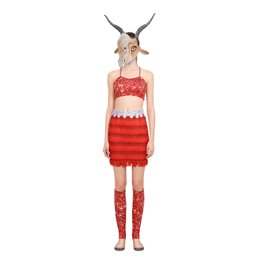(120CM) Kids Gazelle Costume Zootopia Red Dress for Girls Halloween Party Stage Performance Cosplay Outfit