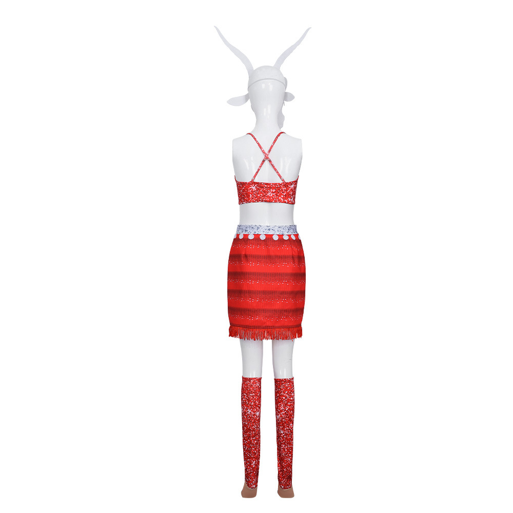 (120CM) Kids Gazelle Costume Zootopia Red Dress for Girls Halloween Party Stage Performance Cosplay Outfit