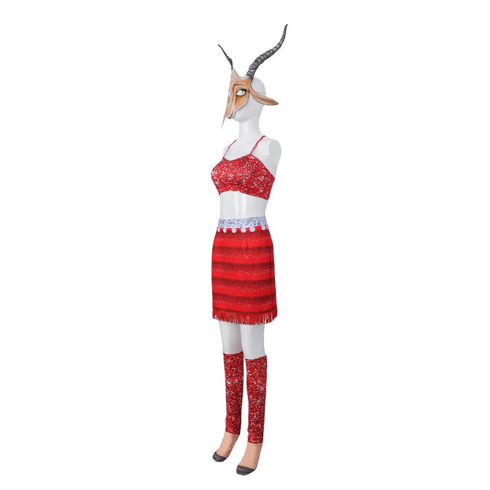 (120CM) Kids Gazelle Costume Zootopia Red Dress for Girls Halloween Party Stage Performance Cosplay Outfit