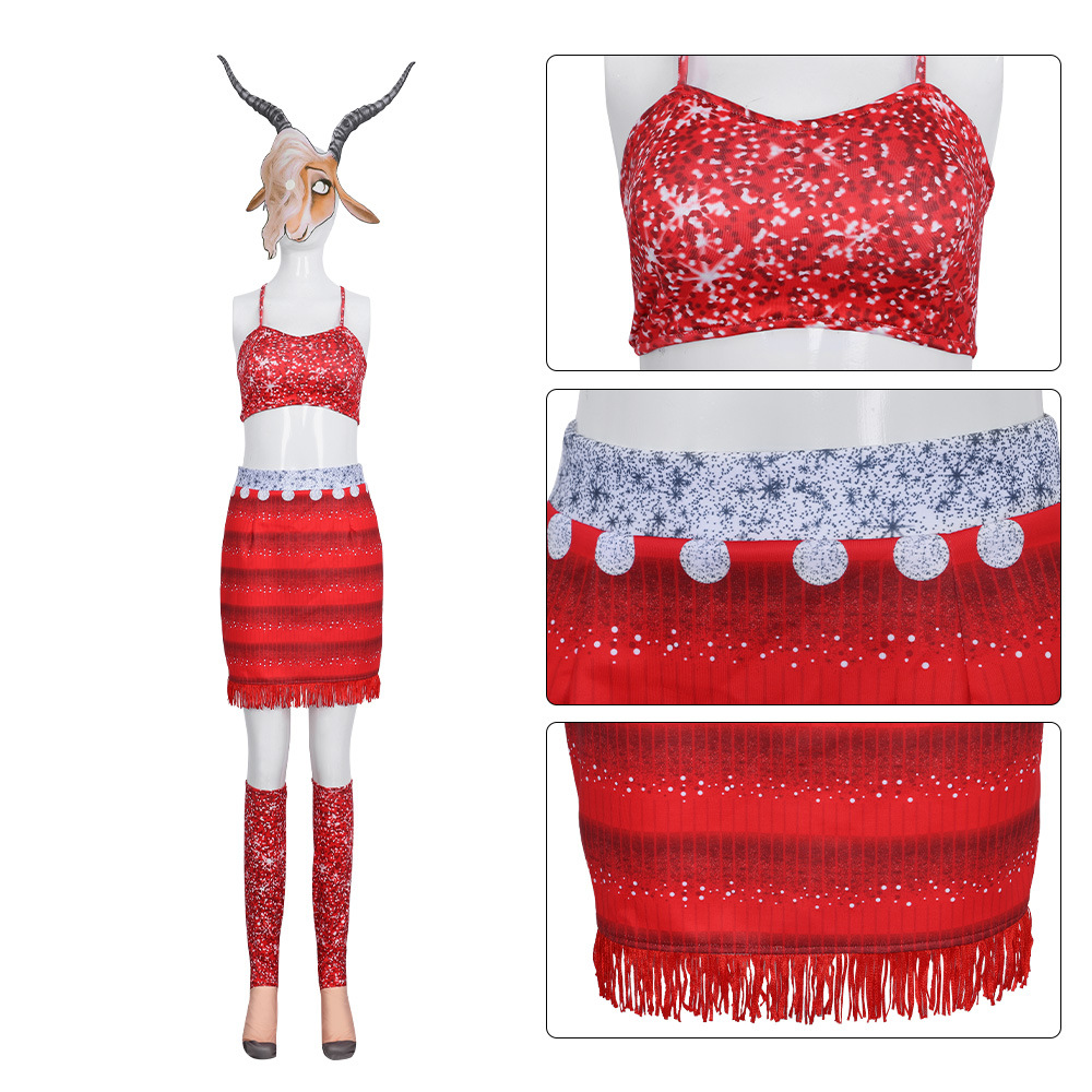 (120CM) Kids Gazelle Costume Zootopia Red Dress for Girls Halloween Party Stage Performance Cosplay Outfit