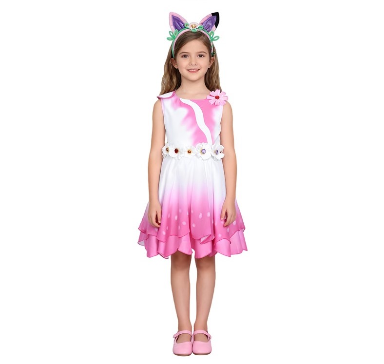 (130CM) Kitty Fairy Dress Gabby‘s Dollhouse Costume with Headband Pink Gradient Princess Outfit for Theme Party