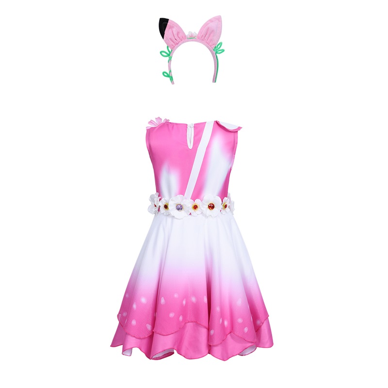 (130CM) Kitty Fairy Dress Gabby‘s Dollhouse Costume with Headband Pink Gradient Princess Outfit for Theme Party