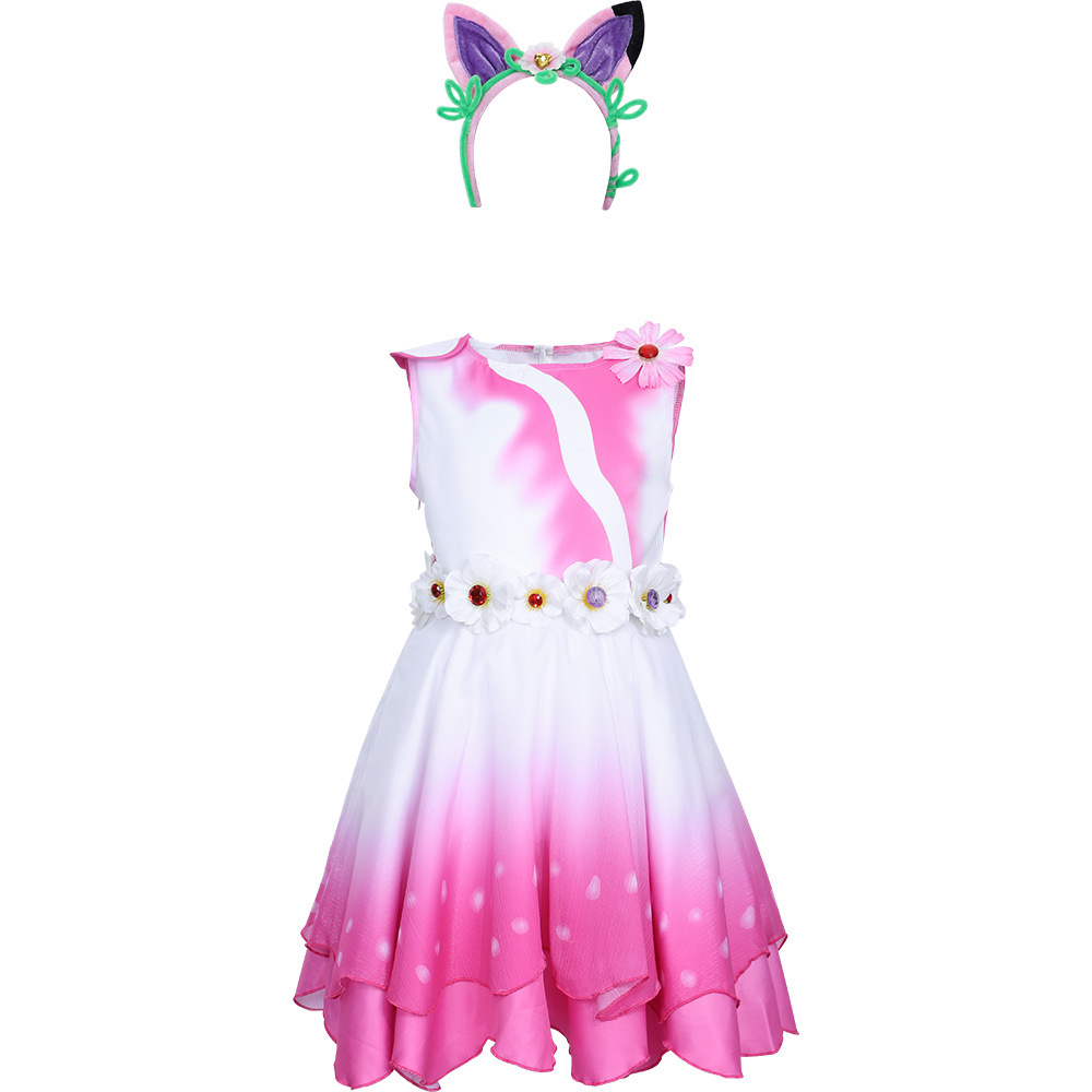 (130CM) Kitty Fairy Dress Gabby‘s Dollhouse Costume with Headband Pink Gradient Princess Outfit for Theme Party