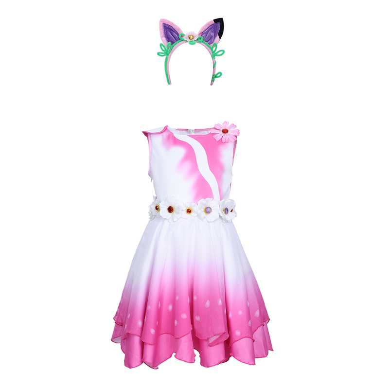(130CM) Kitty Fairy Dress Gabby‘s Dollhouse Costume with Headband Pink Gradient Princess Outfit for Theme Party