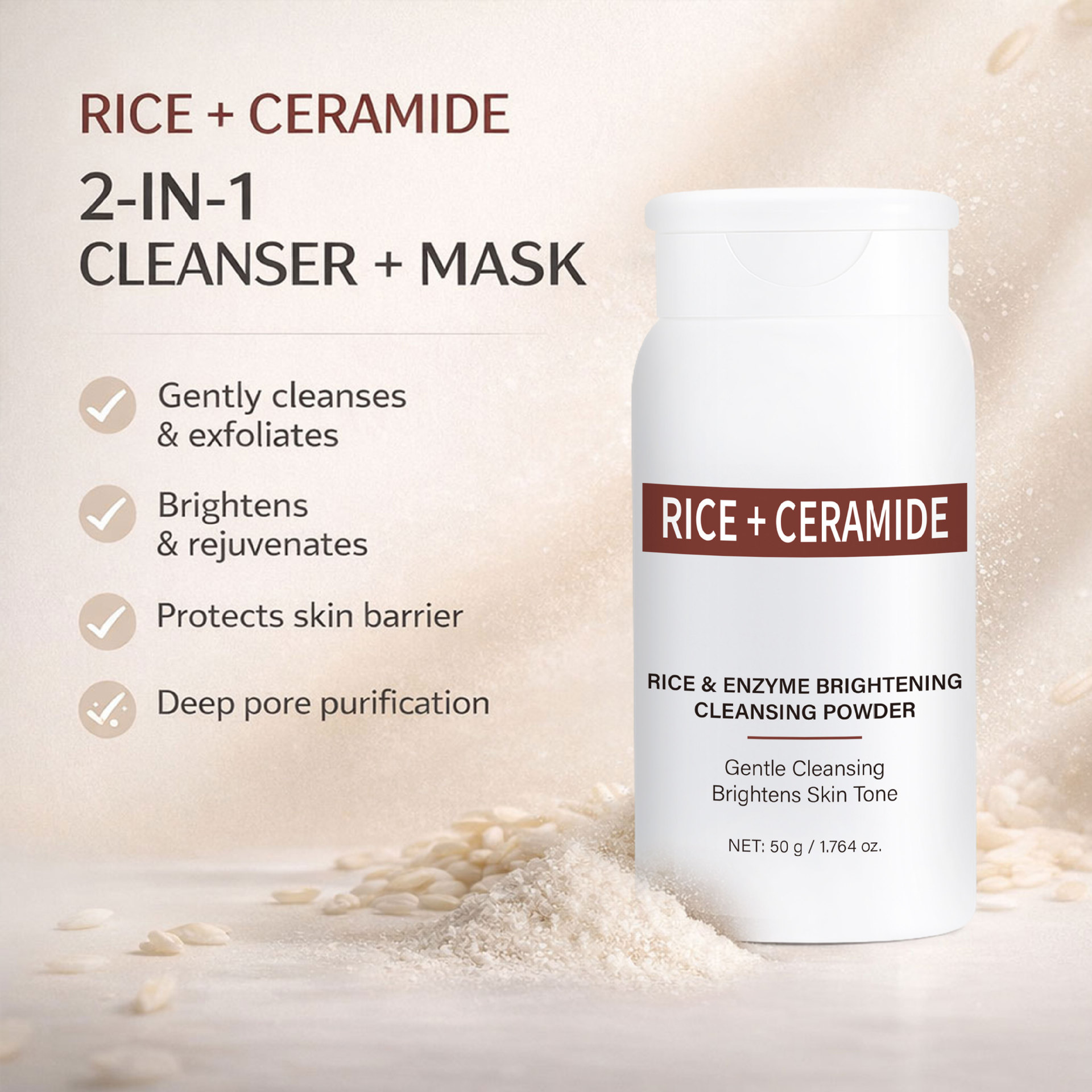 Rice Ferment Brightening Cleansing Milk With Ceramide For Gentle Pore Cleansing And Skin Nourishing Face Wash 50g