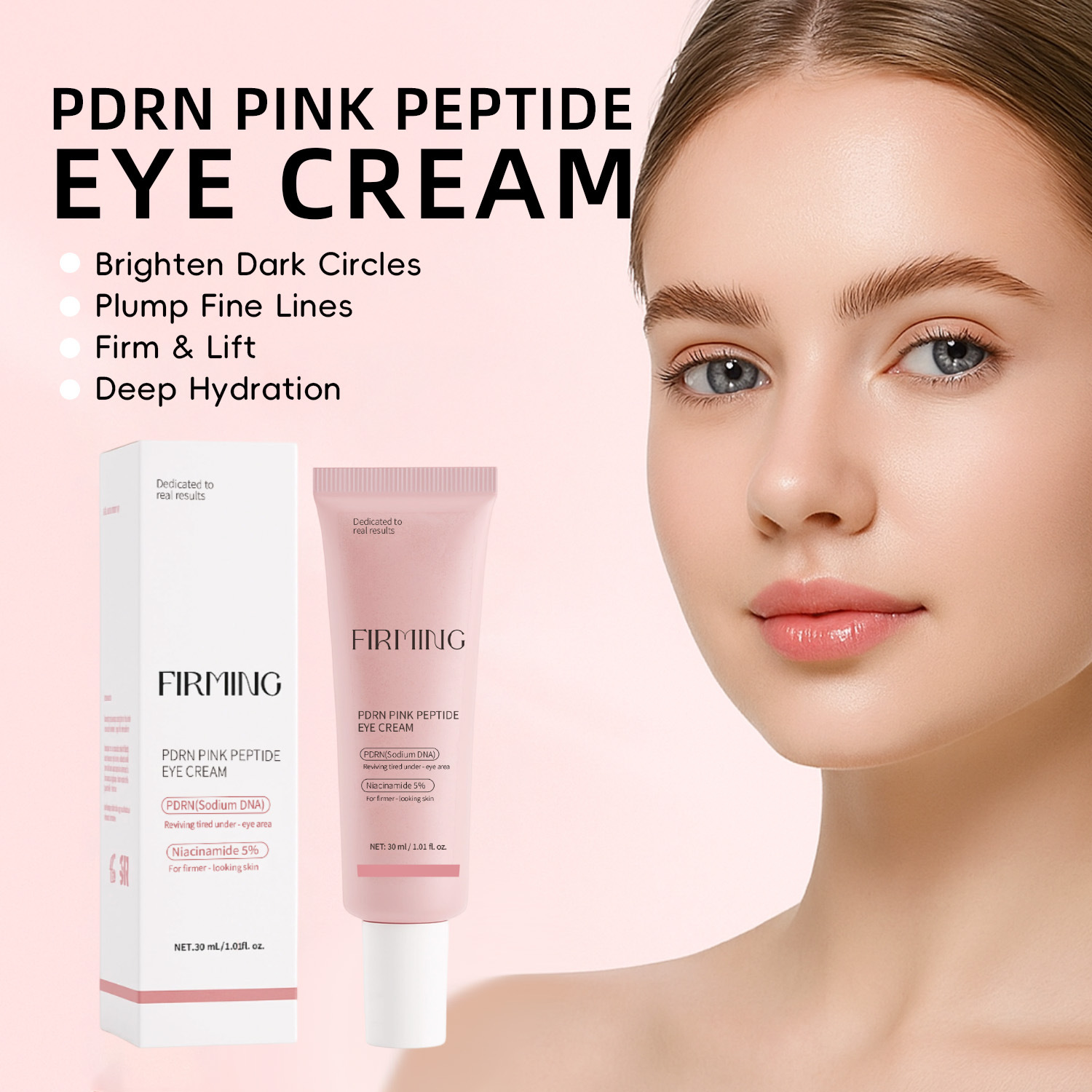 PDRN Pink Peptide Eye Cream Firming Hydrating Smoothing For Fine Lines Puffiness Daily Under Eye Care 30g
