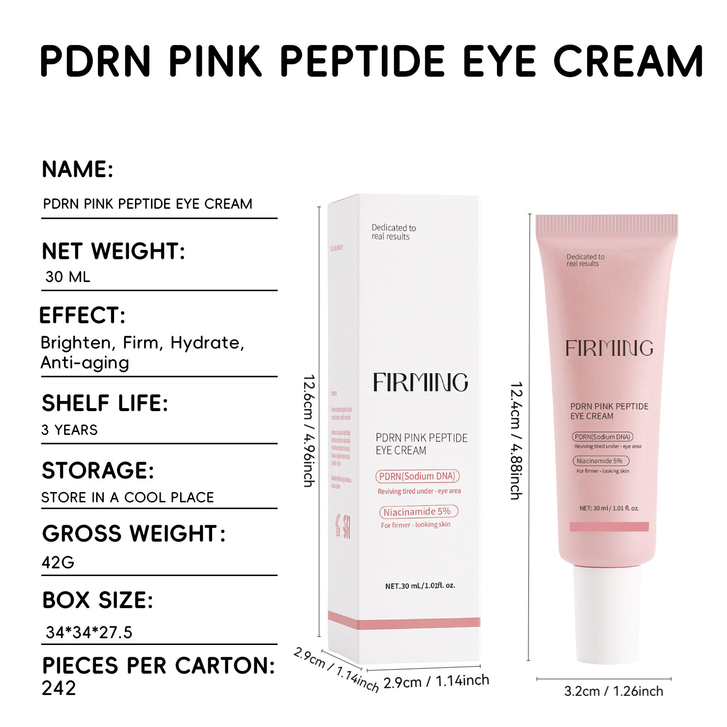 PDRN Pink Peptide Eye Cream Firming Hydrating Smoothing For Fine Lines Puffiness Daily Under Eye Care 30g