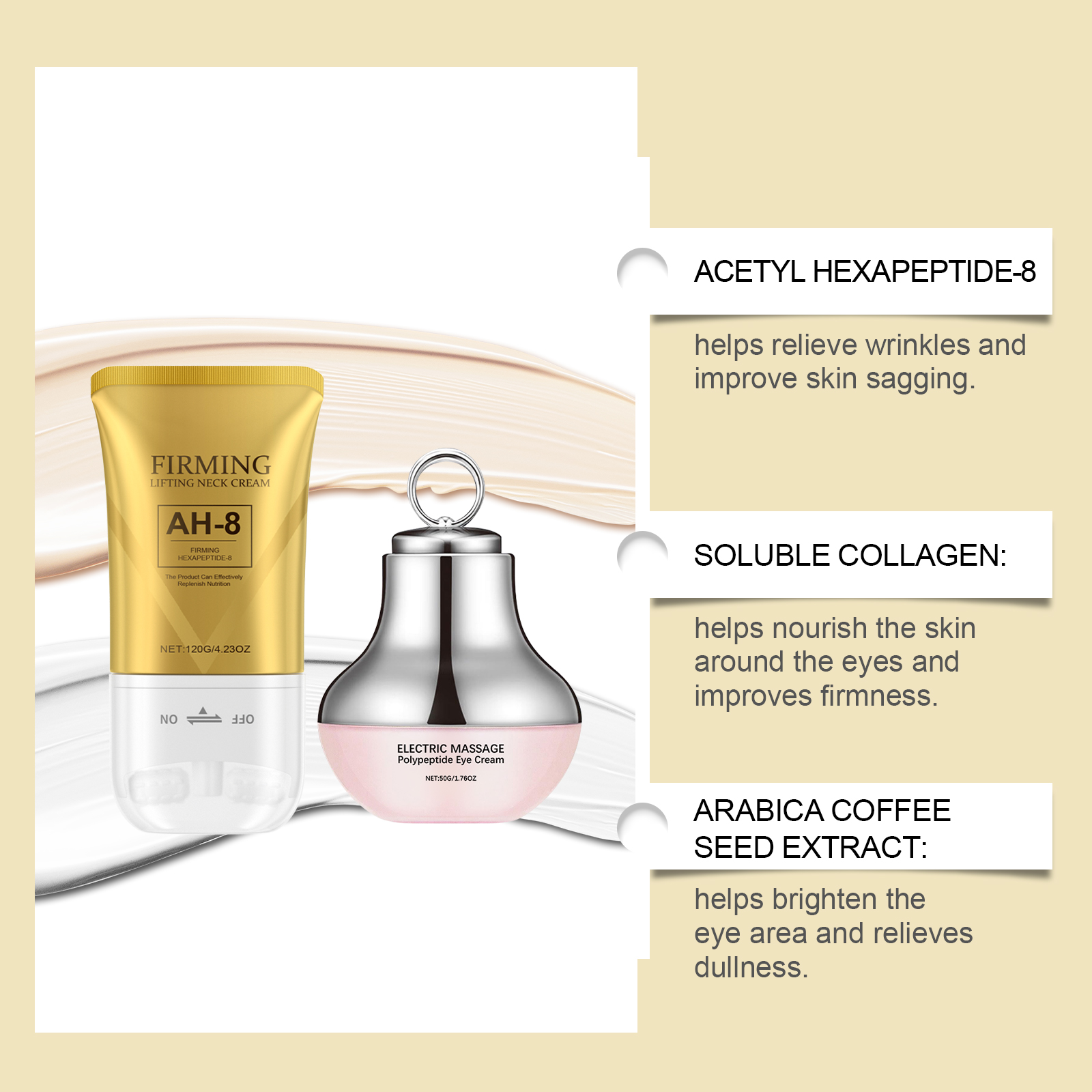 Electric Peptide Eye Neck Skin Care Set Lifting Nourishing Moisturizing Massaging Treatment For Facial Skin