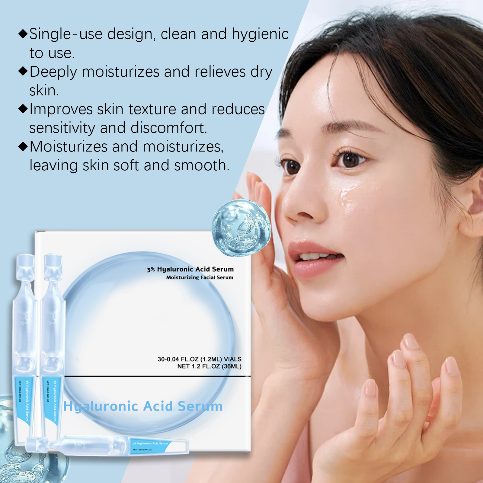 Hyaluronic Acid Moisturizing Facial Essence Nourish Soft Hydrate Brighten Smooth Skin Care Liquid Daily Use