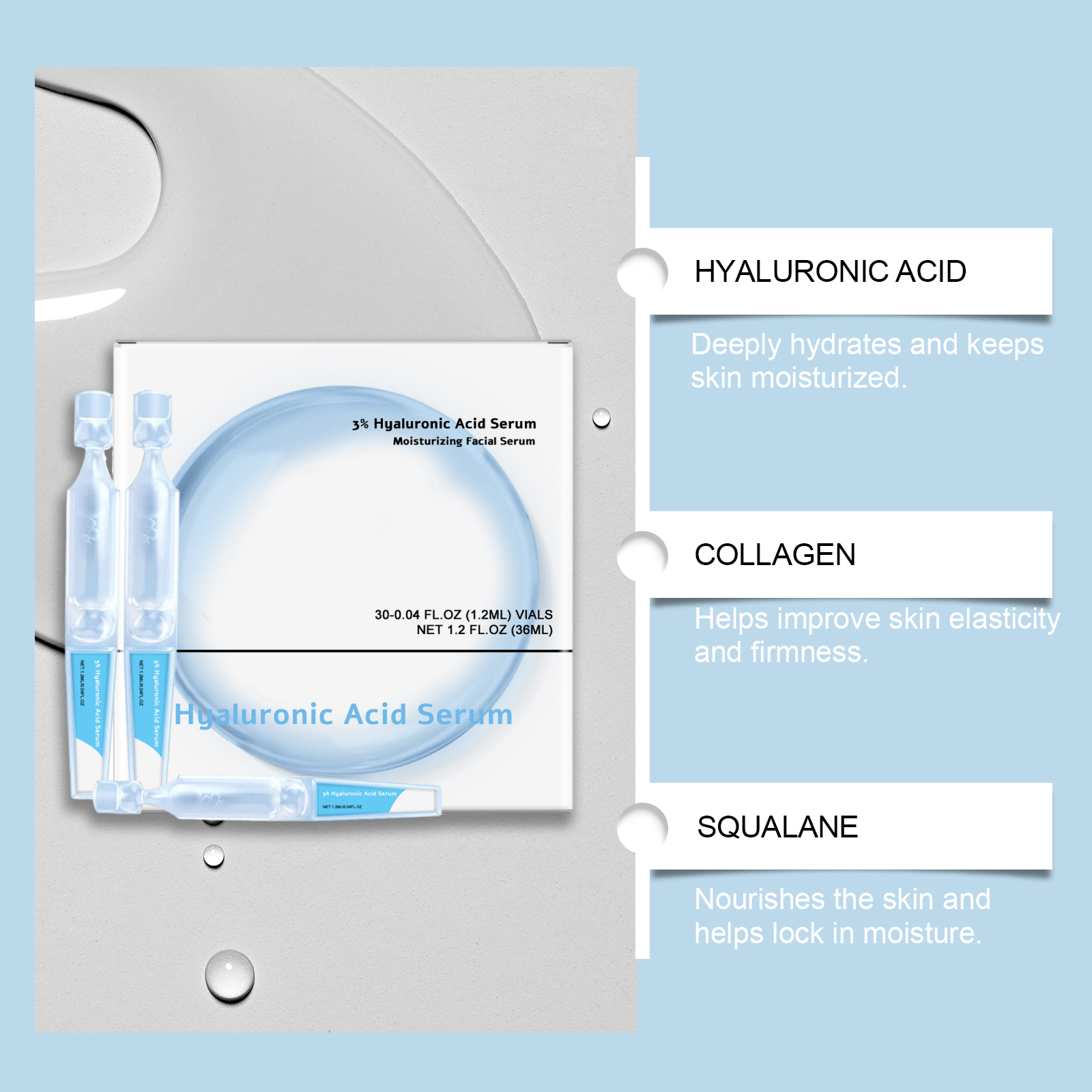Hyaluronic Acid Moisturizing Facial Essence Nourish Soft Hydrate Brighten Smooth Skin Care Liquid Daily Use