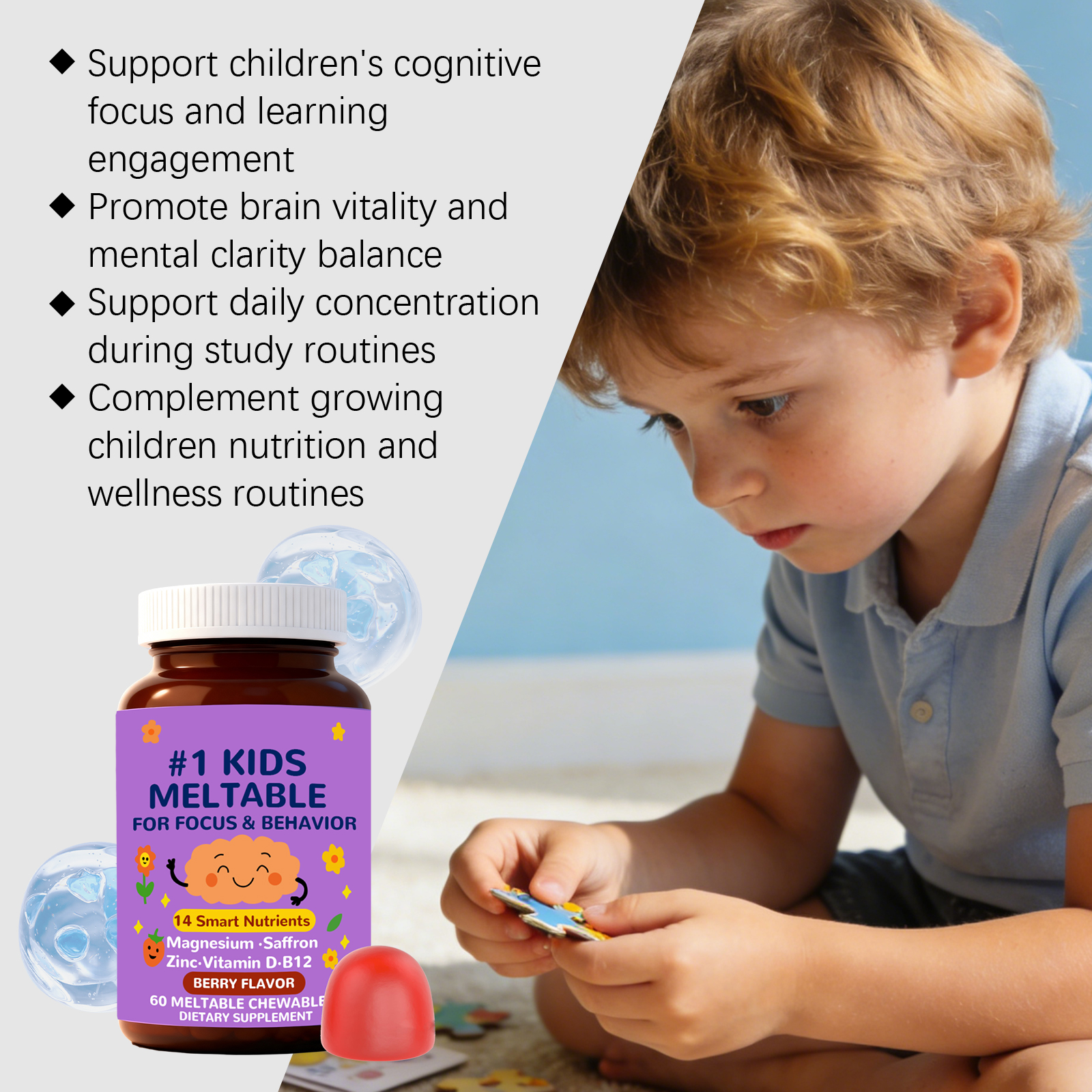 Kids Body Care Gummies Boost Study Concentration Energy Support Daily Learning Healthy Growth Supplement For School Age Children