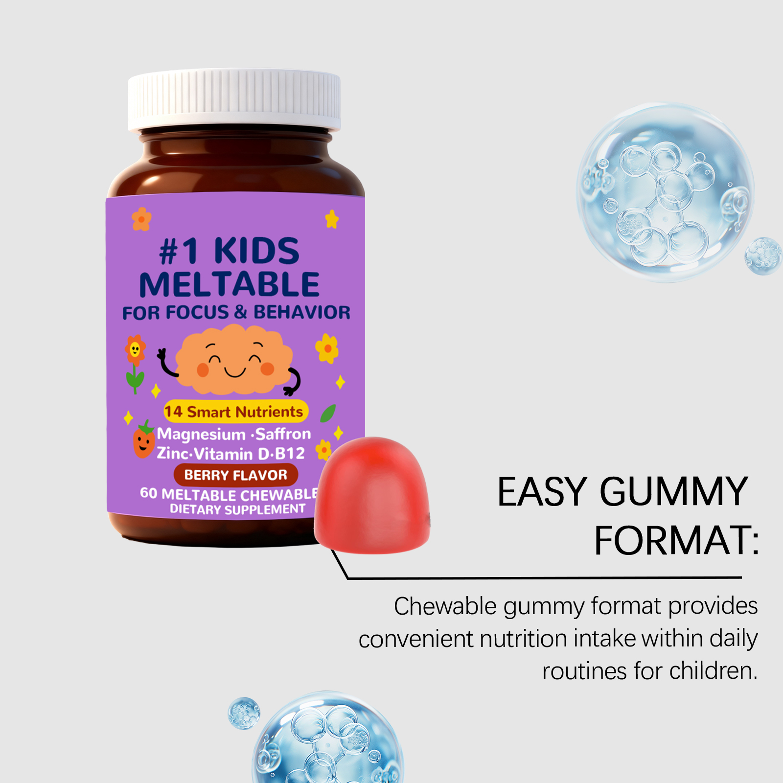 Kids Body Care Gummies Boost Study Concentration Energy Support Daily Learning Healthy Growth Supplement For School Age Children
