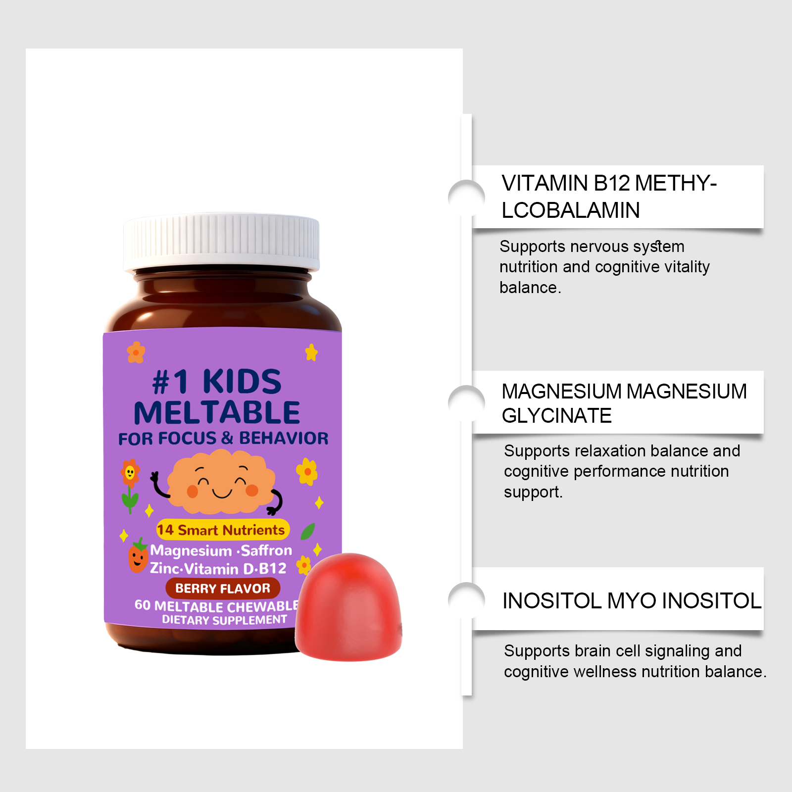 Kids Body Care Gummies Boost Study Concentration Energy Support Daily Learning Healthy Growth Supplement For School Age Children