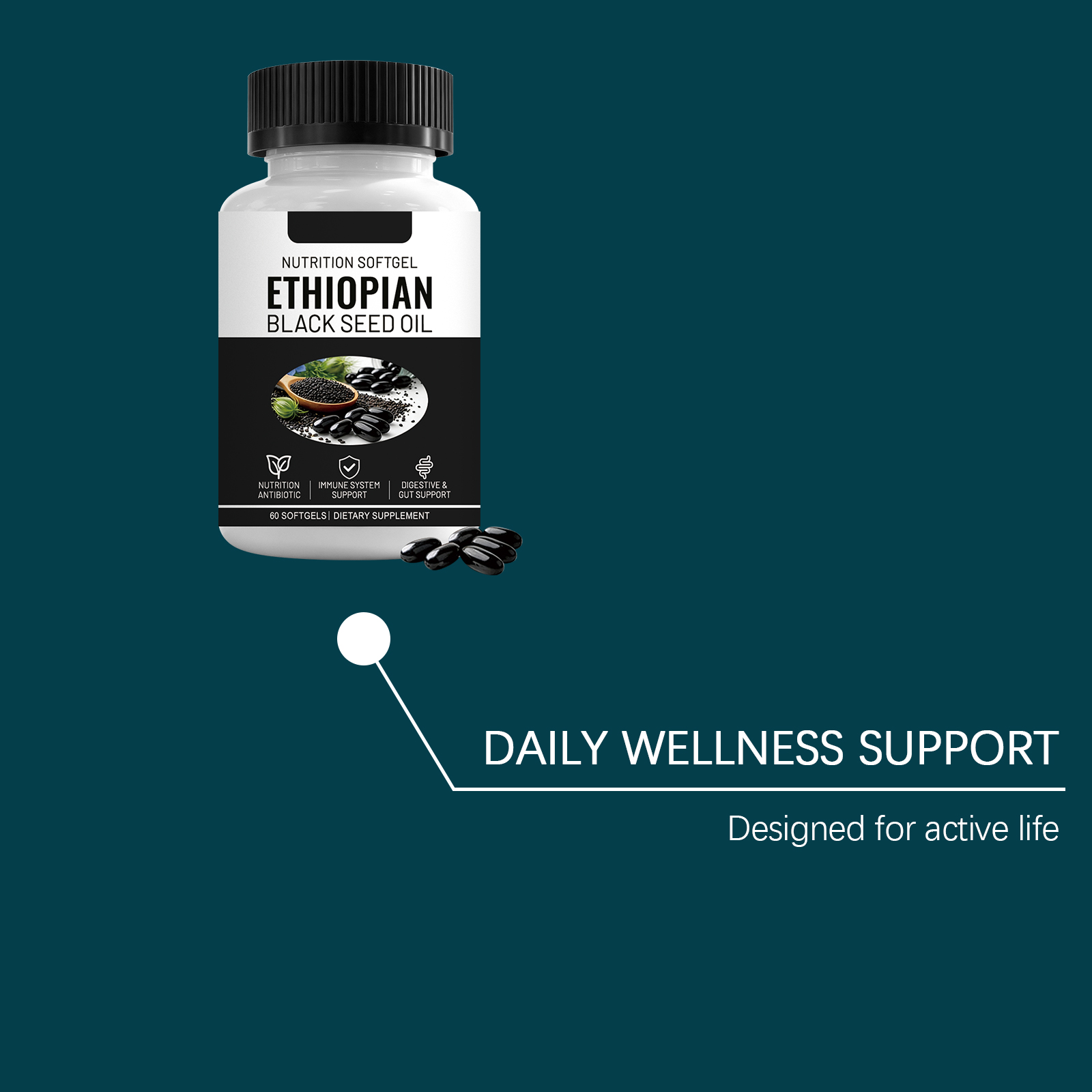 Black Seed Oil Nutritional Support Capsules Daily Body Care Dietary Supplement For General Physical Nourishment Health Maintenance Natural Oral Nutrient