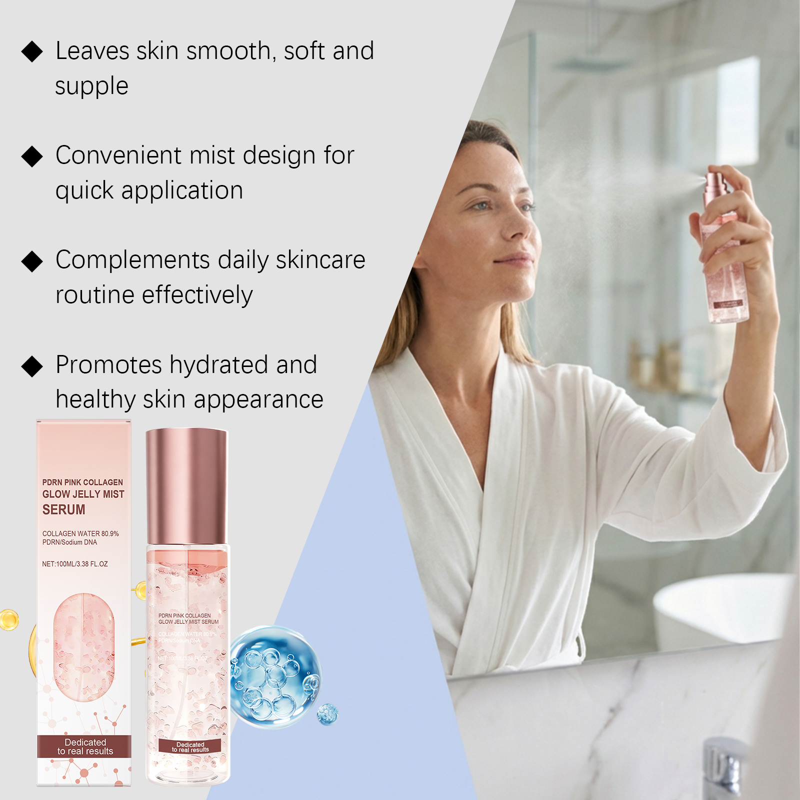 Pink Hydrating Jelly Essence Moist Cool Non Sticky Bright Soft Skin Facial Care Liquid Deep Nourish Smooth Glow